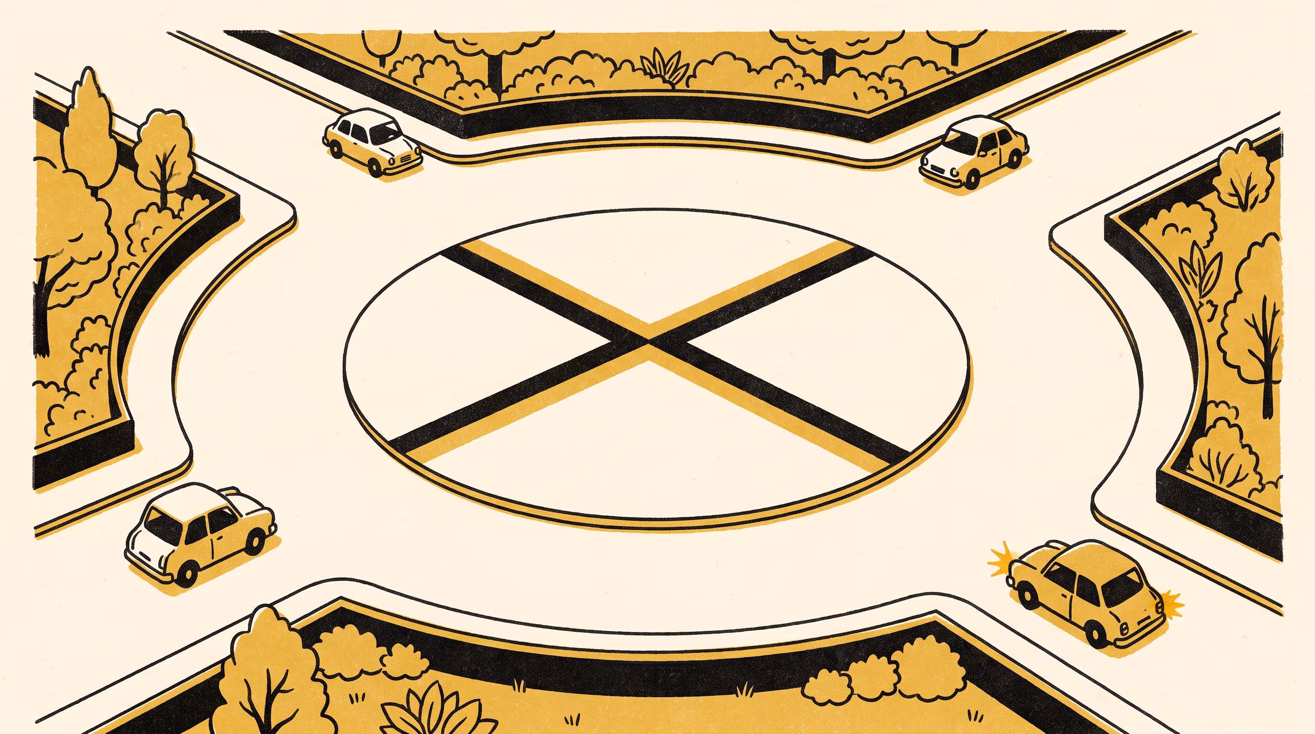 Illustration for Towards a Four-Quadrant Roundabout: A campaign in which drivers are sorted by signal and stop, and the campus roundabout gives way in that order