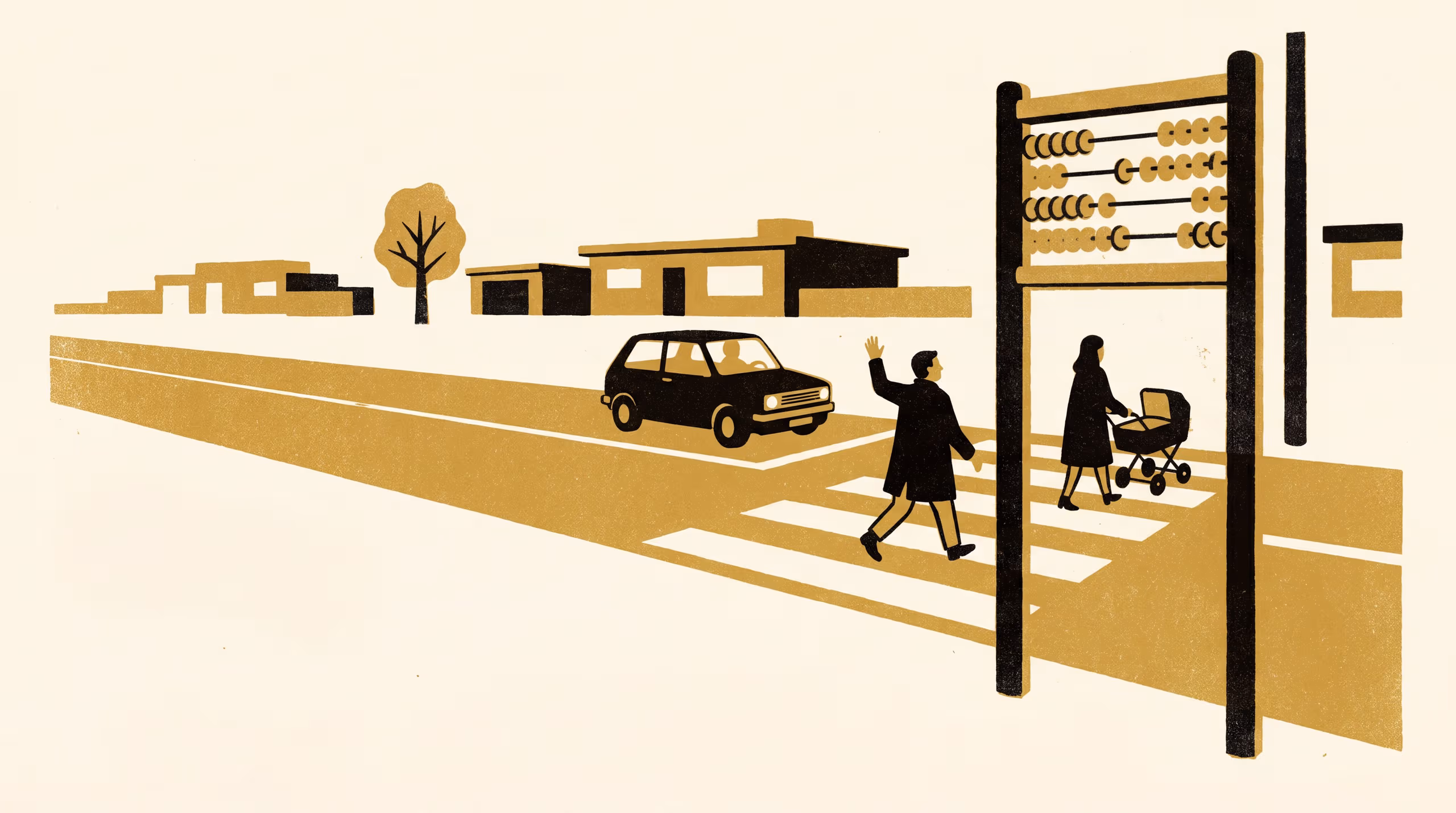 Illustration for Measuring the Wave, One Bead at a Time: A come-study campaign for the Master of Priority Studies, inviting applicants to learn to read the bead tally that began at a zebra crossing and now stands in every University doorway and lift.