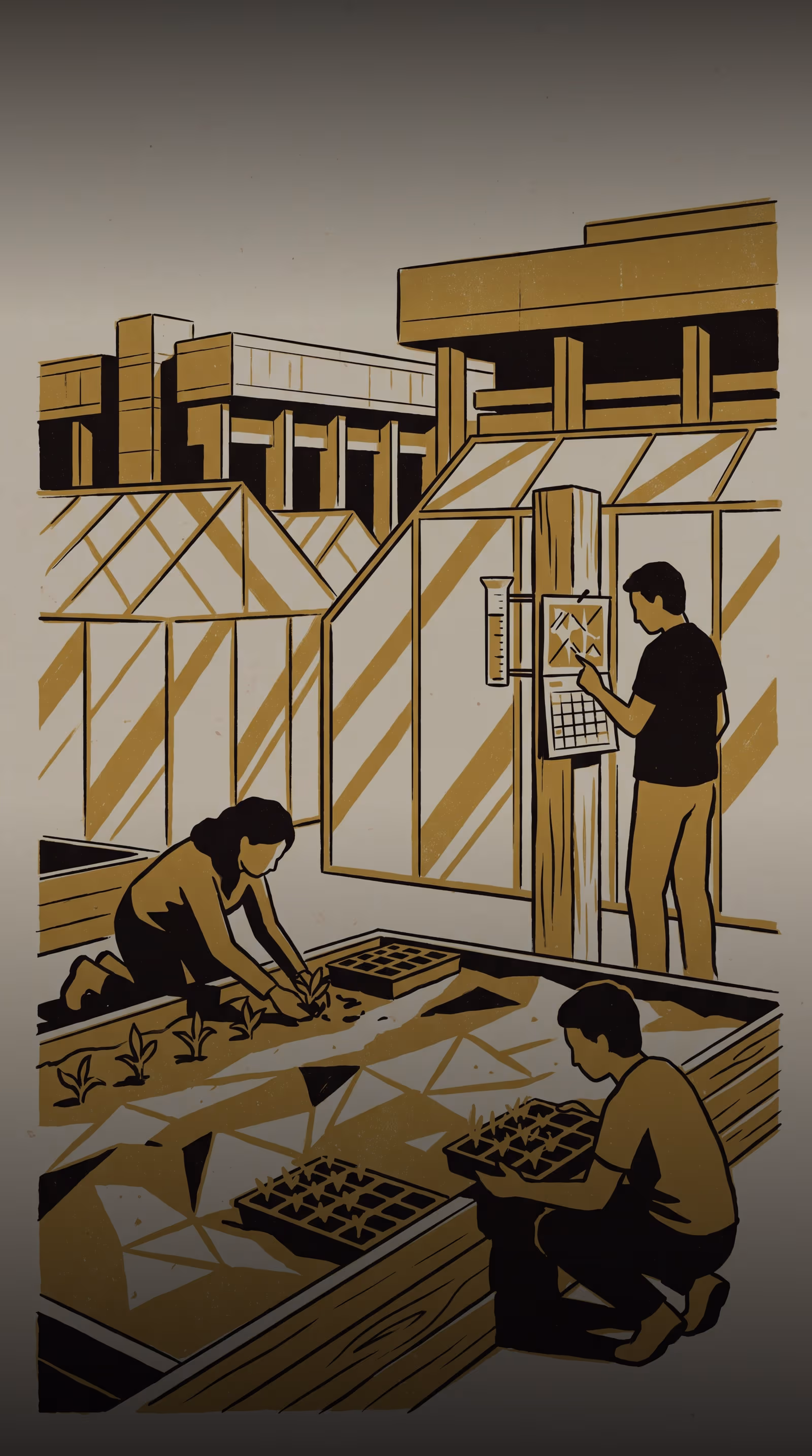 Illustration for Towards a Calendar No One Can Override: A program/campaign signage piece for the Master of Applied Measurement, built around a backyard regression-discontinuity study of the local last-frost date