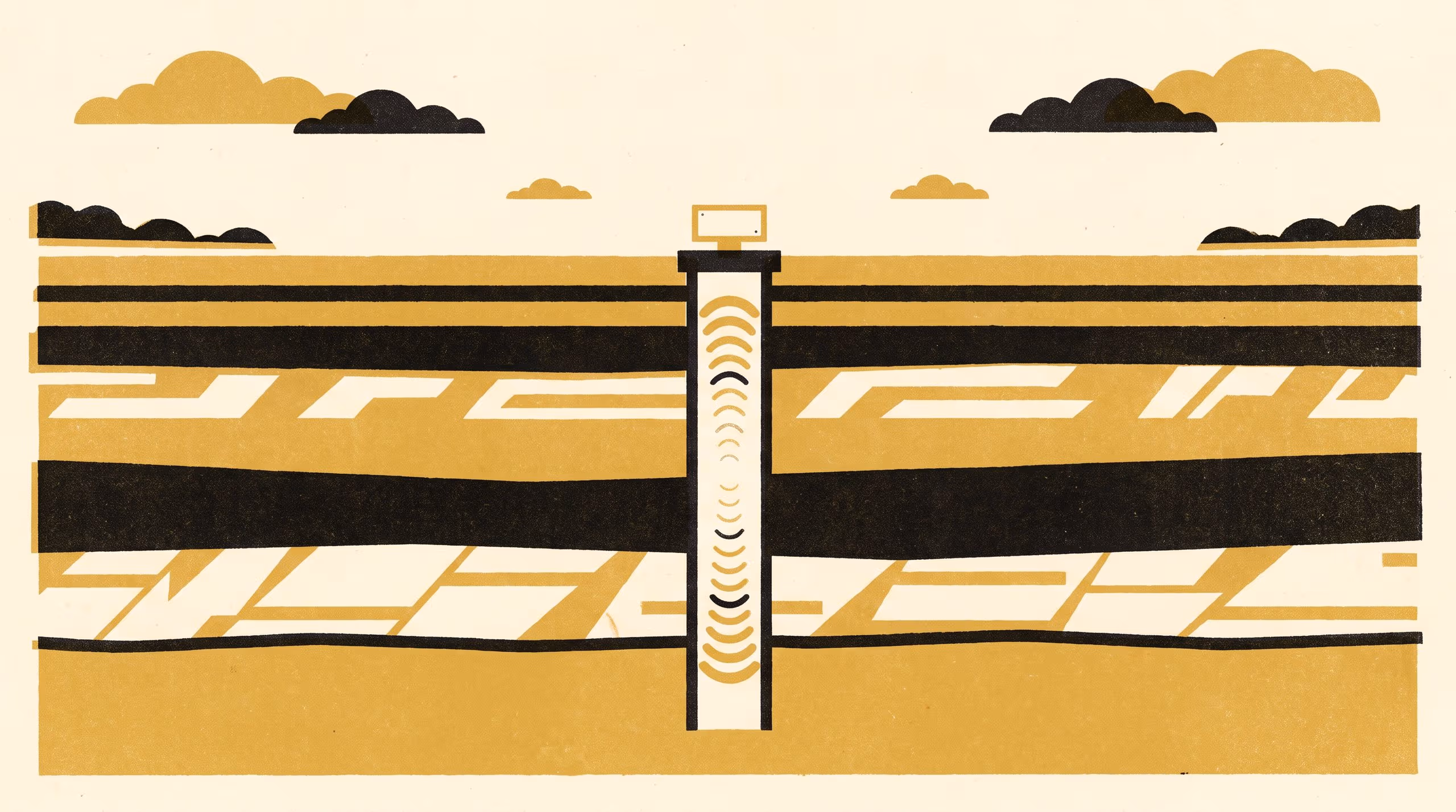 Illustration for Send a Sound Down. Wait for It.: A display campaign in which a Senior Lecturer of the School of Underlying Conditions sounds a monitoring bore by echo, and the University presents the waiting as part of the work.