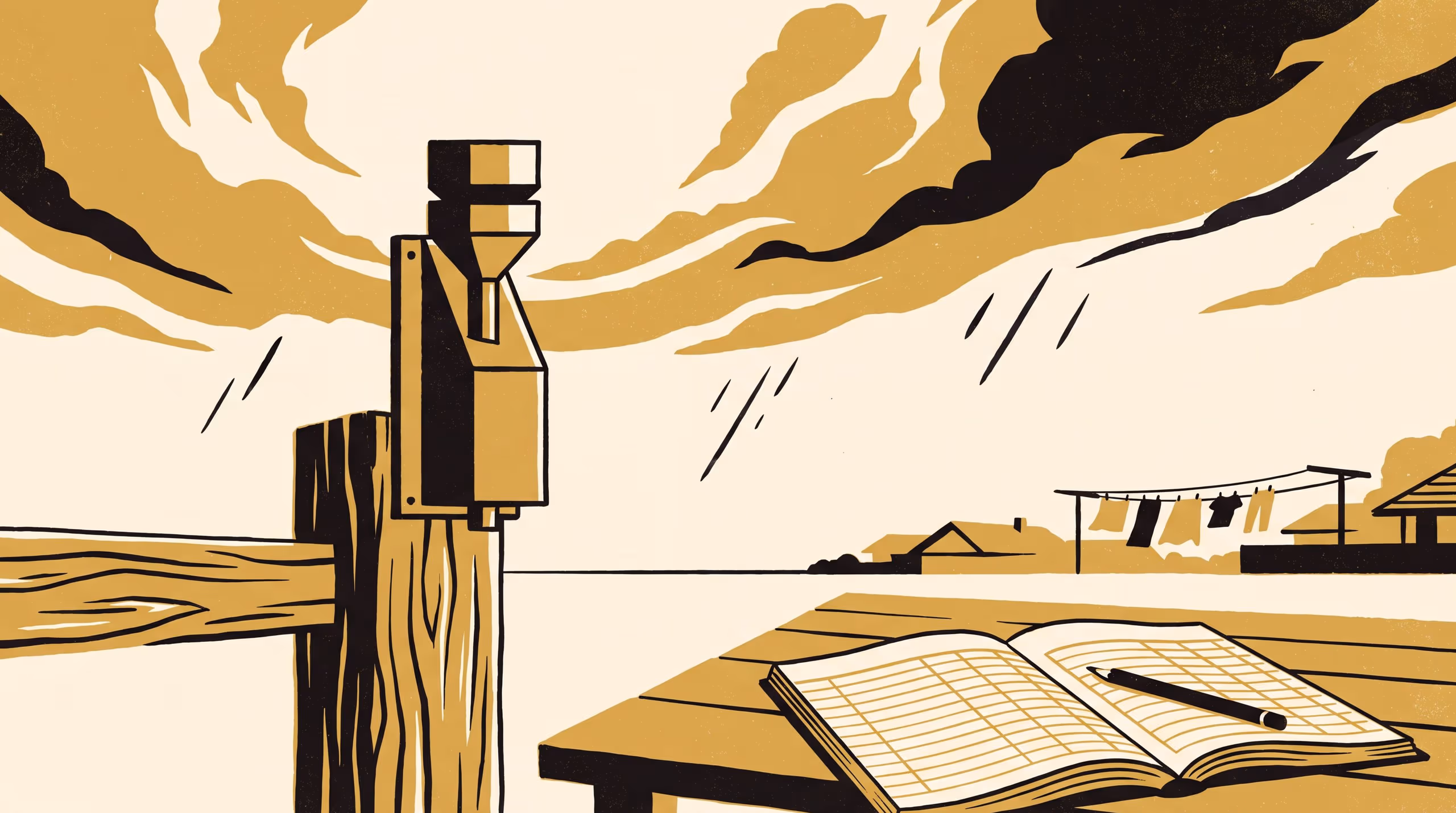 Illustration for No Rain. Or No One Wrote It Down.: A landscape research-teaser campaign pointing passers-by at the University's work on the rainfall record