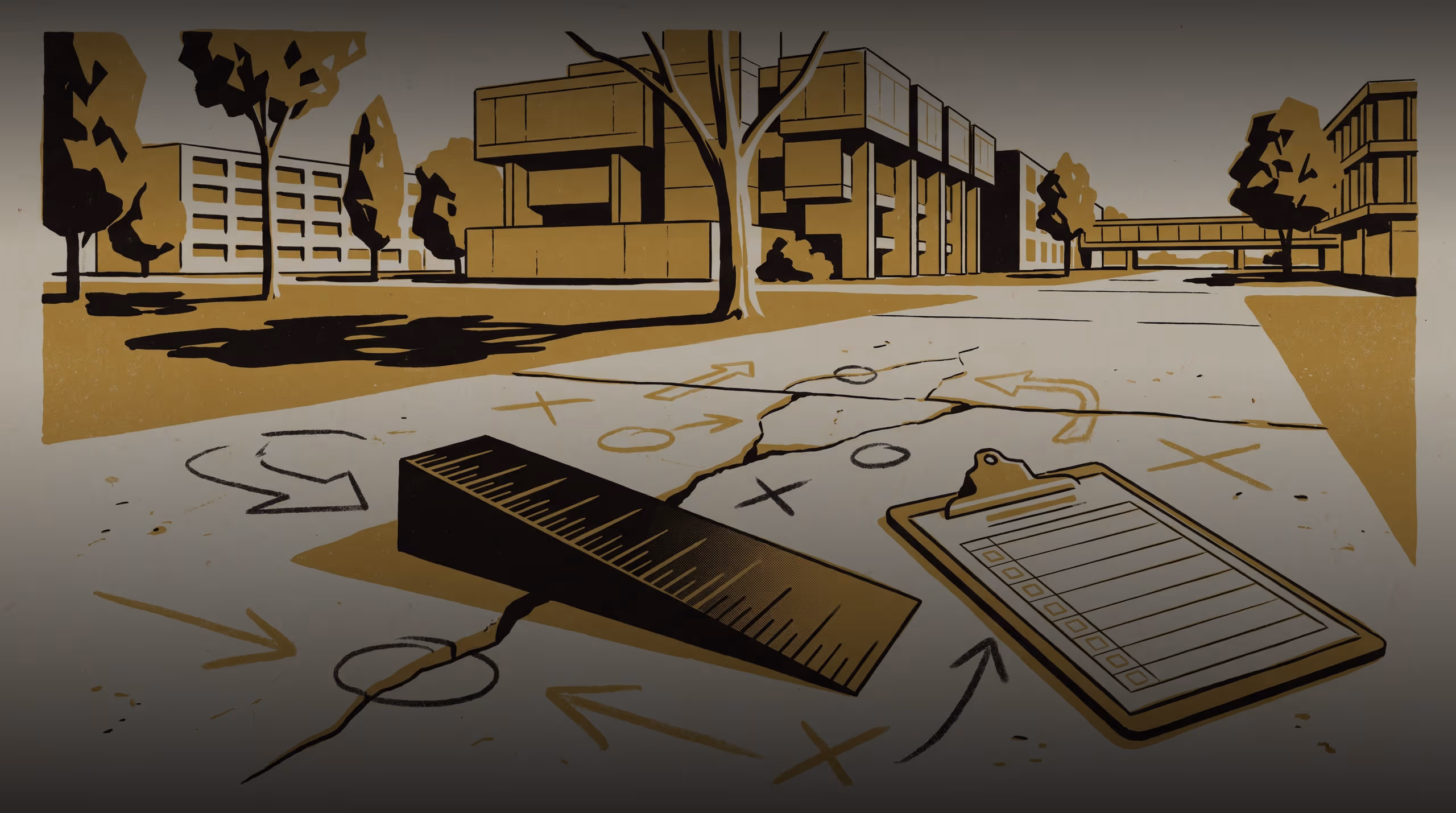 Illustration for Classified, Not Closed: A Master of Applied Measurement recruitment campaign built on a council's eight-kind footpath-crack severity taxonomy, where the assigned kind decides what gets queued for repair