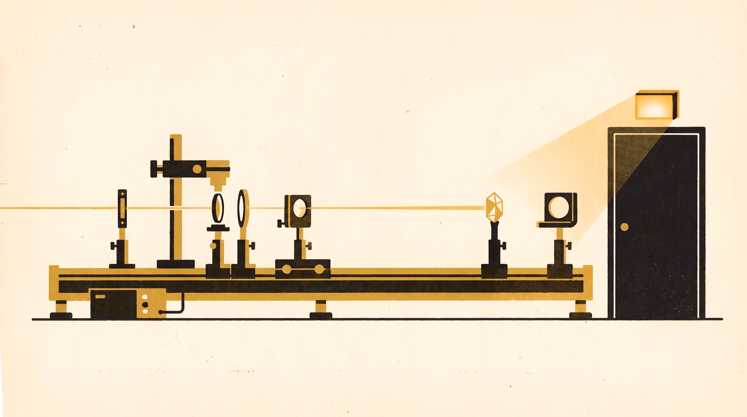 Illustration for The Light You Forgot Was On: A portrait research-teaser campaign pointing passers-by at the University's optics bench work