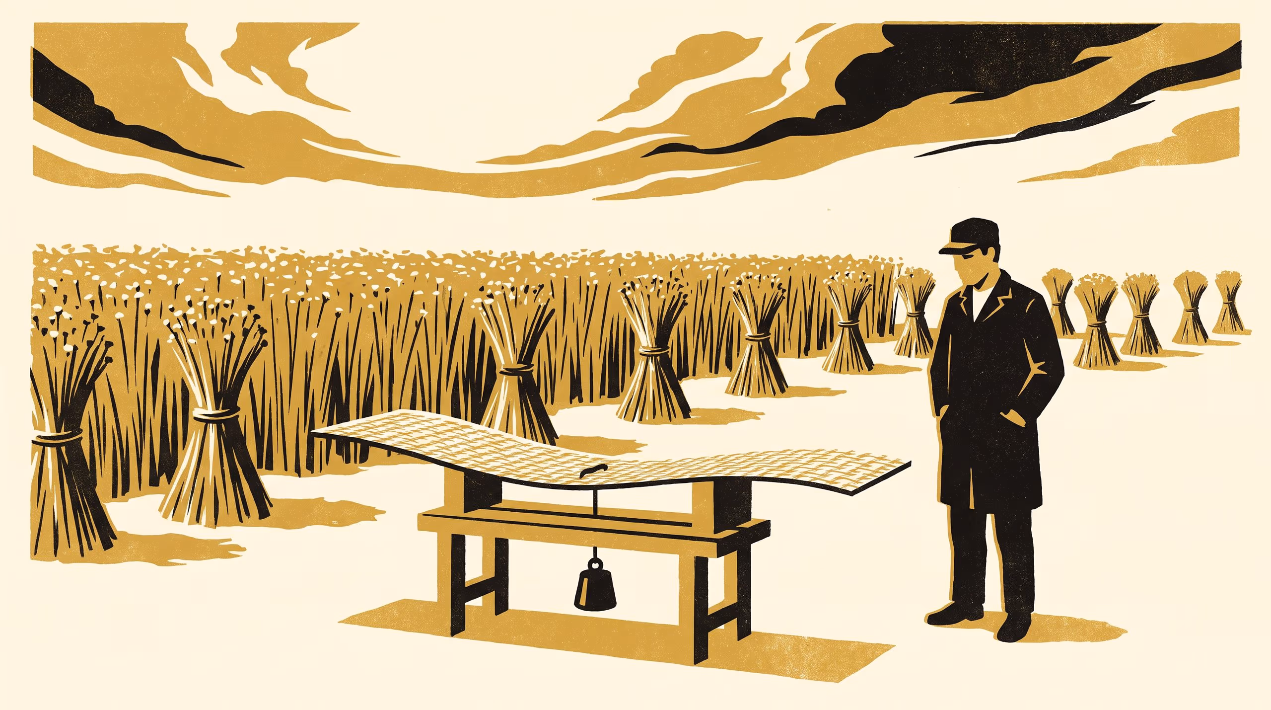Illustration for Strength, Grown Here: A display campaign presenting the University's natural-fibre composites capability, in which flax, jute and hemp are set in resin and offered as an account of the institution.