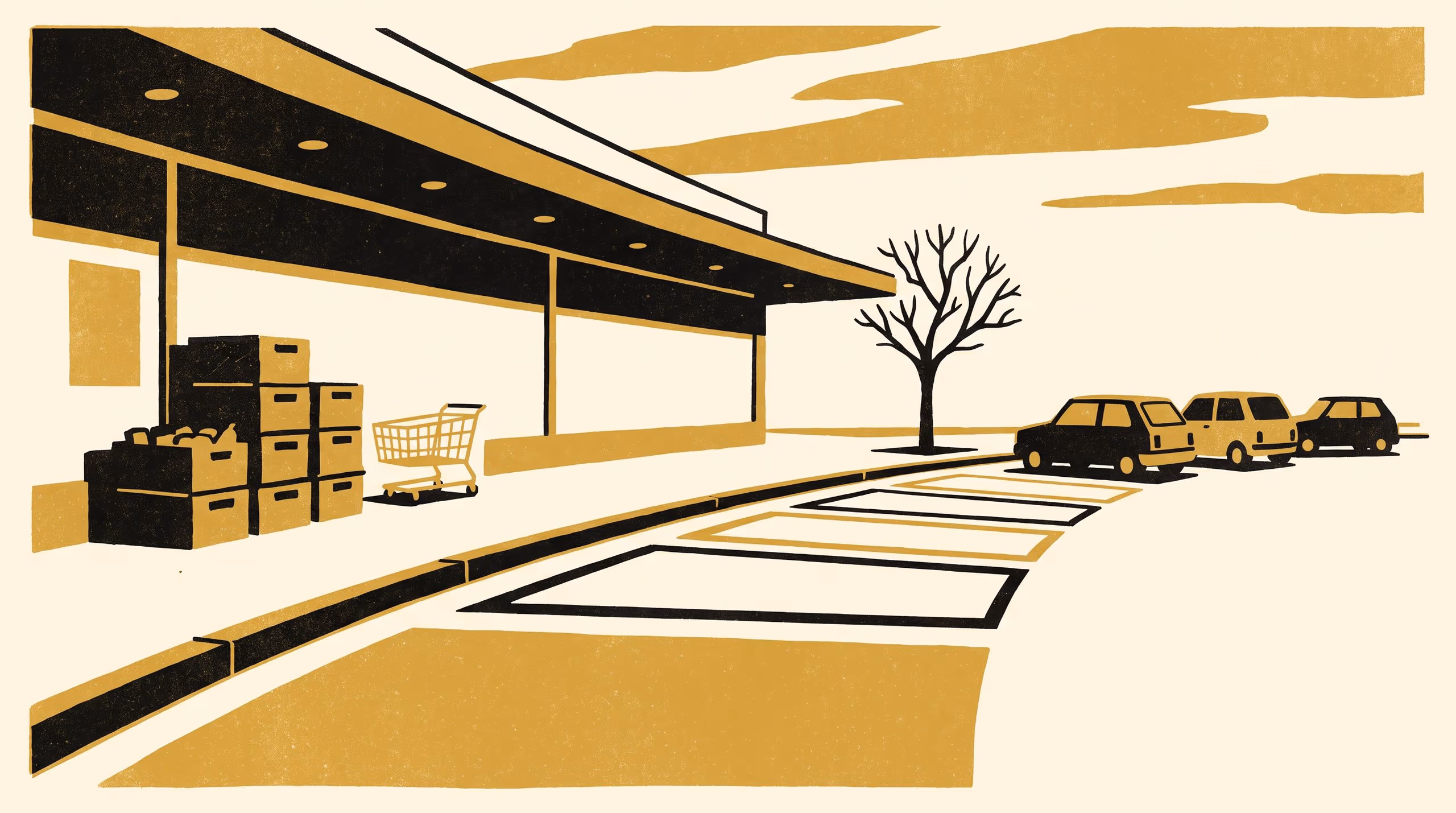Illustration for Towards the Nearest Bay: A featured-researcher campaign for the School of Emergent Priorities, built around Hedvig Anyanwu's second look at a permit-waitlist finding at a supermarket's click-and-collect bay and the tier-order rule now set on top of it.
