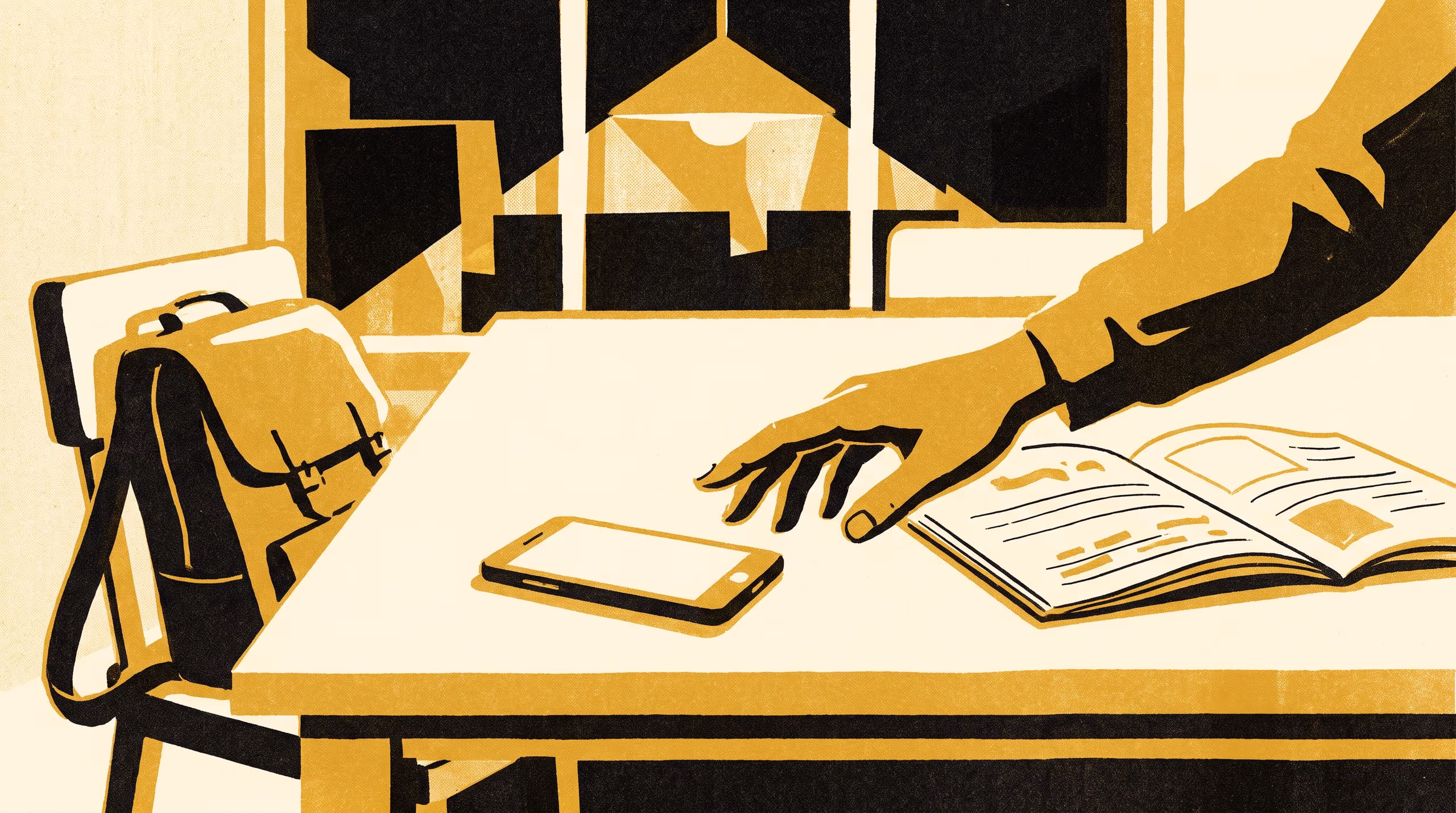 Illustration for Opened Means Supervised: A recruitment pitch for the Master of Priority Studies, built around a school homework app whose seen-by register marks homework as supervised once a parent opens the notification.