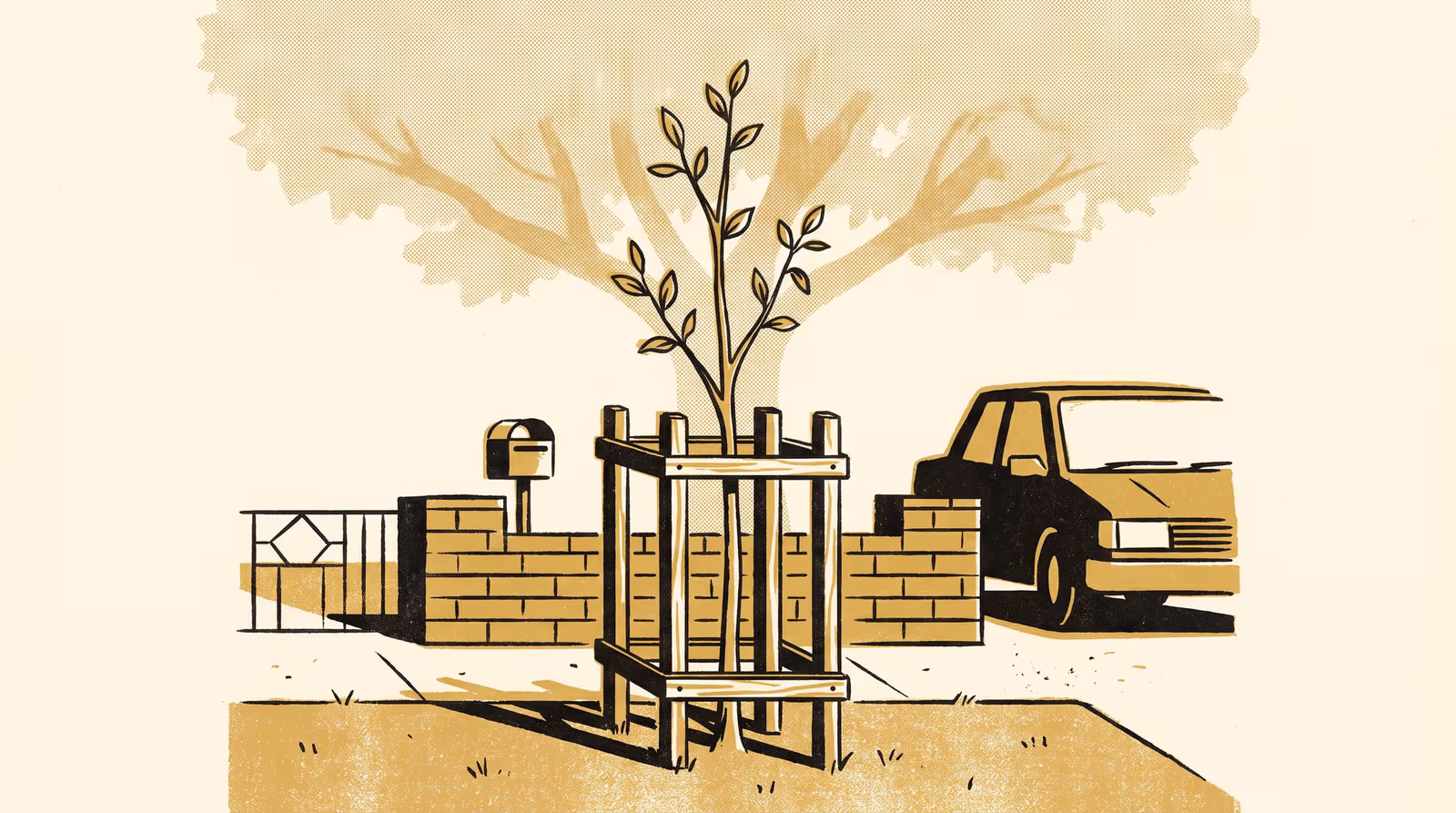 Illustration for The Shade Was Decided In A Meeting: A campaign marketing poster for the School of Emergent Priorities, carrying Futures in Committee onto the landscape signage rotation
