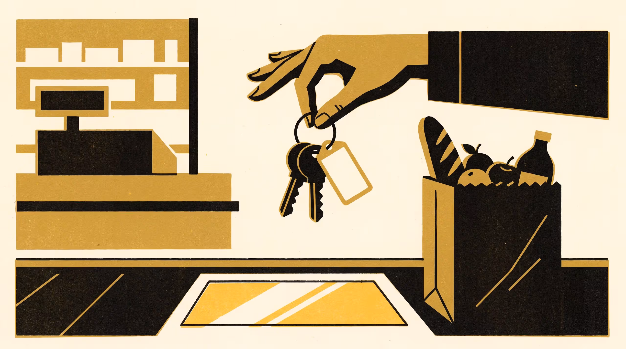 Illustration for Half The Members Work Here: A come-study campaign marketing poster for the School of Emergent Priorities, carrying the Master of Priority Studies onto the landscape signage rotation