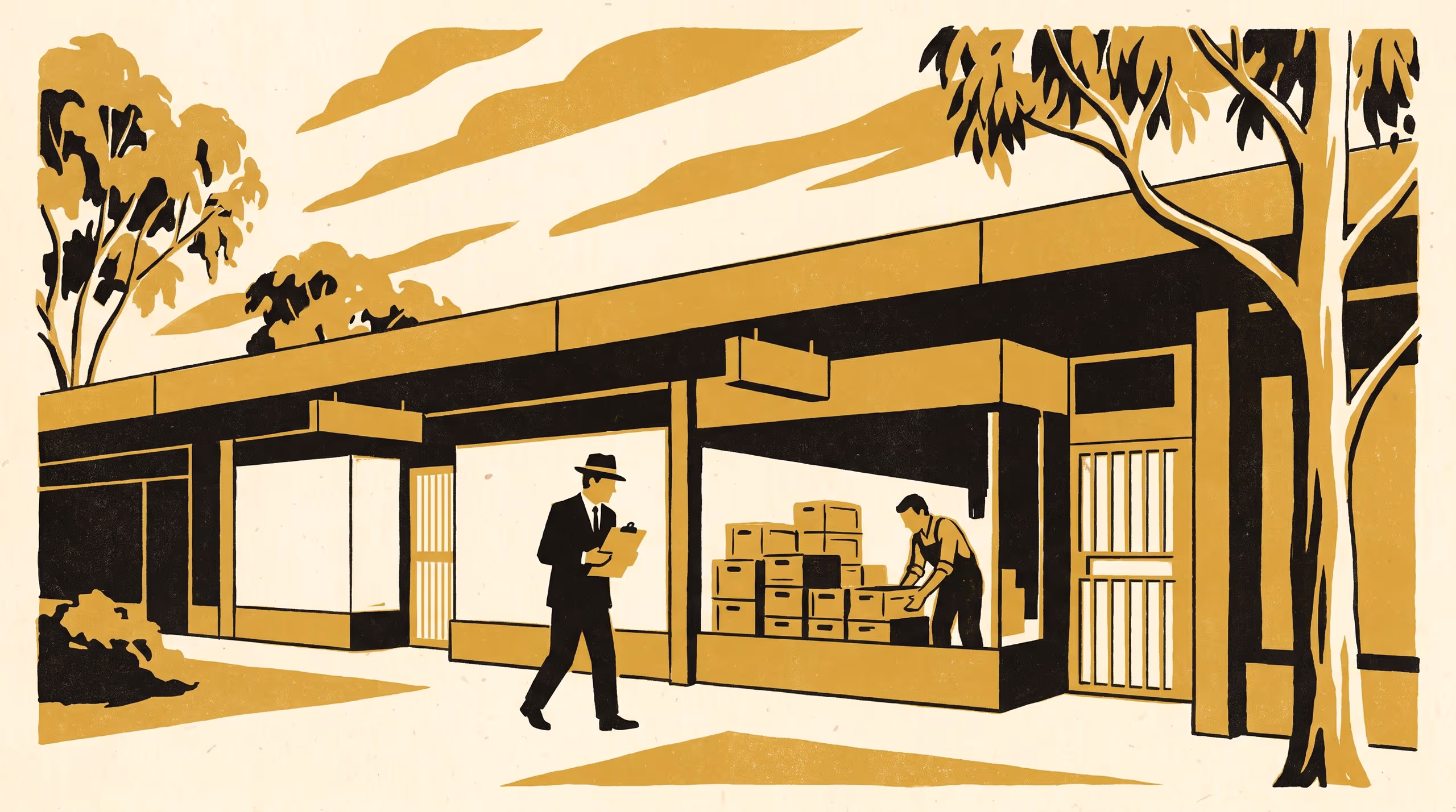 Illustration for Trajectory Analytics Certifies Who Keeps the Pitch: A come-study campaign for the Anticipatory Trade Readiness Model, carrying the strip-mall precinct-map certificate onto the landscape signage rotation