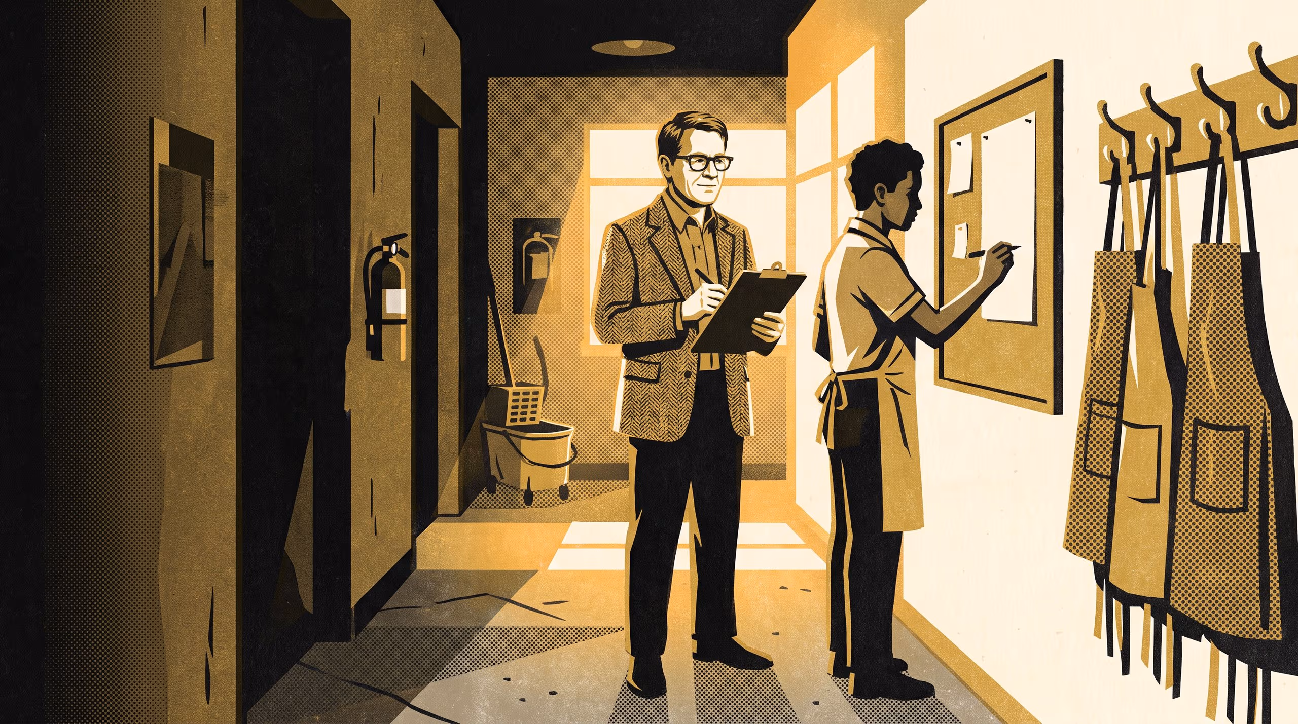 Illustration for Towards Proof It Wasn't Luck: A campaign for Kwame Lindqvist's attempt to replicate the University's coffee-cart queue-length finding on a franchise's new-hire buddy check-in sheet, and the bonus rule that keeps citing it regardless.