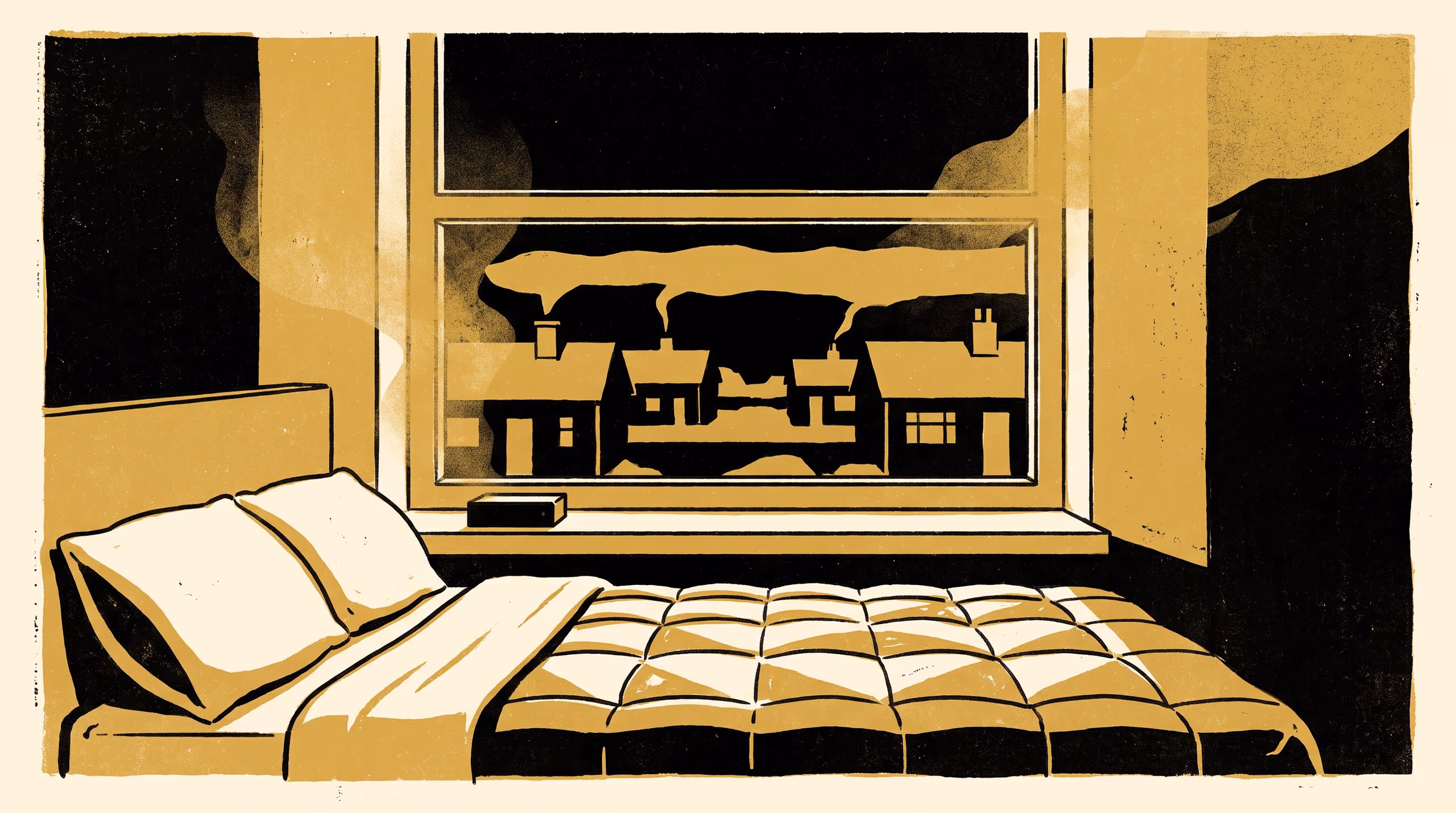 Illustration for Where the Smoke Goes After Dark: A portrait research-teaser campaign for the School of Underlying Conditions, built around its study of winter woodsmoke in the bedrooms of an inland valley town