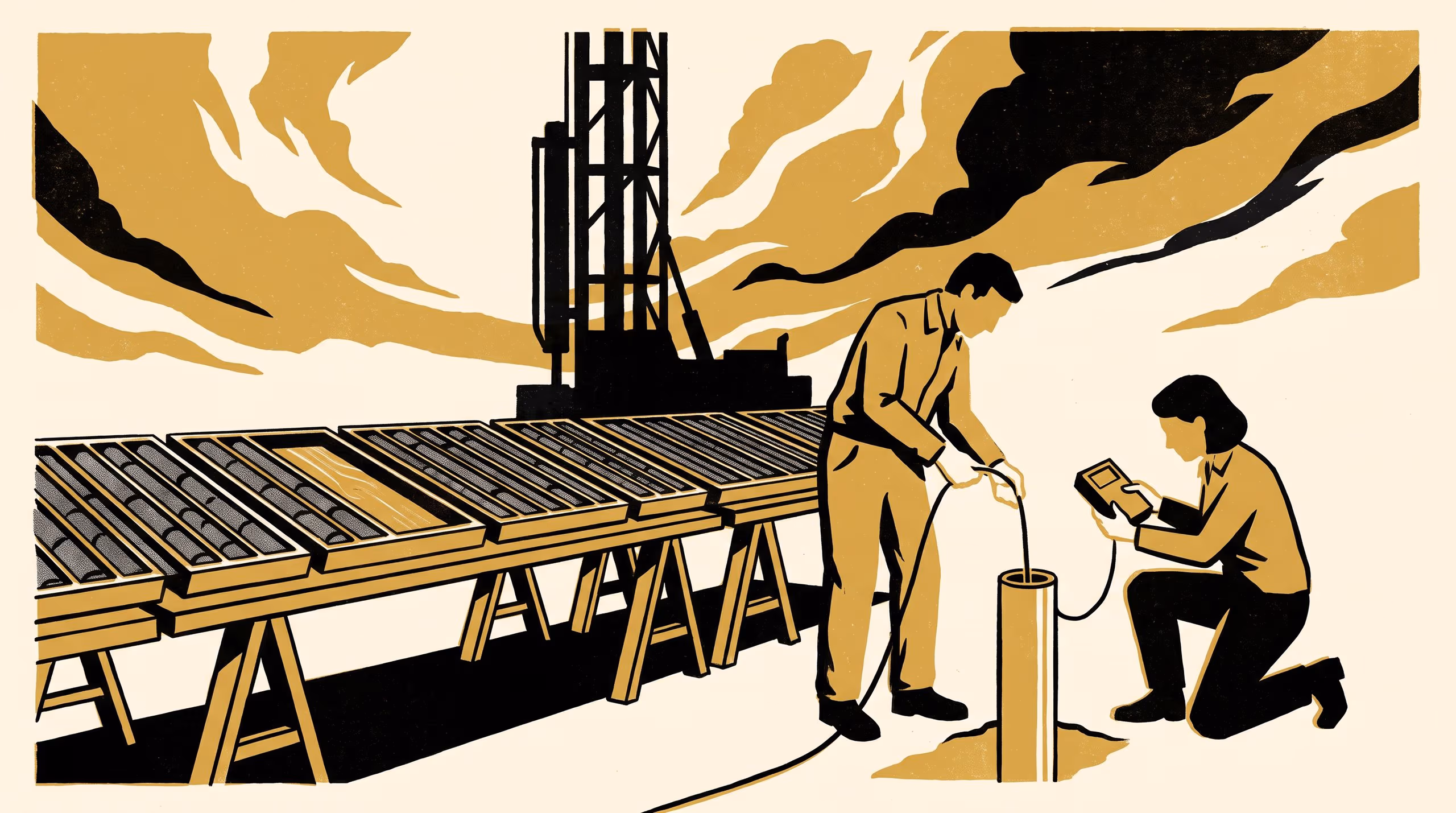 Illustration for Carrying the Charge: Conducting polymers, from the open borehole to the corridor wall