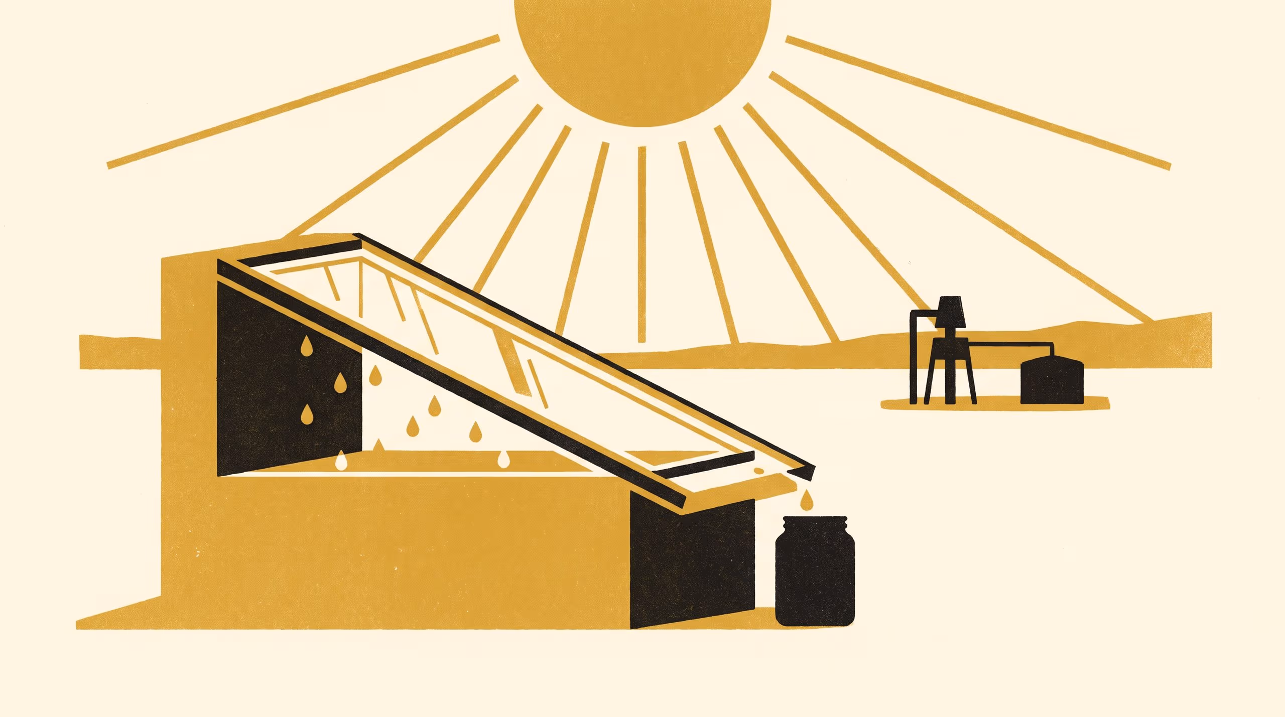 Illustration for Sunlight, Patiently Applied: Our research on water, the sun, and the time between them