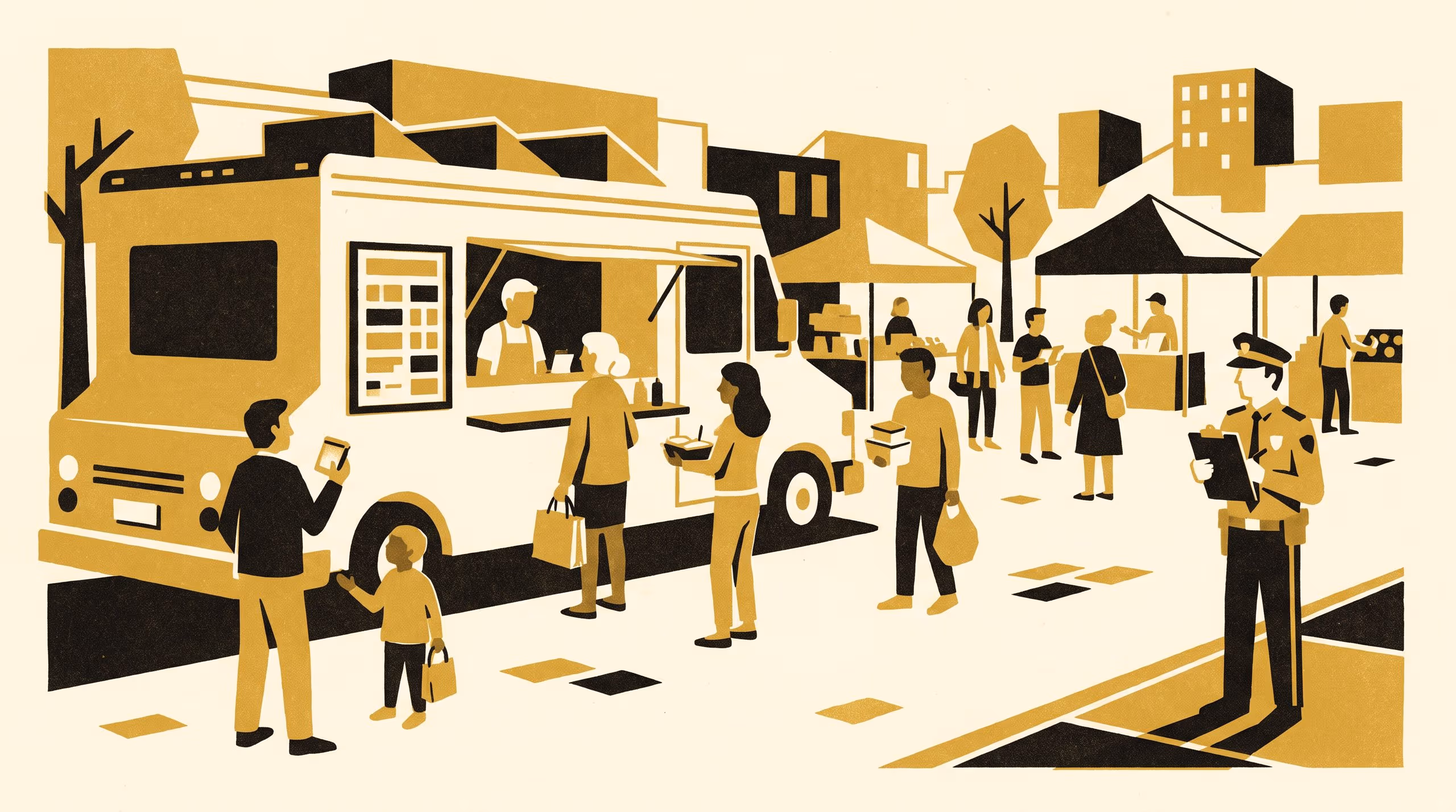 Illustration for At the Food Truck Row: A Market-Day Queue Display Changes Nothing, and the Question Is Closed for Good
