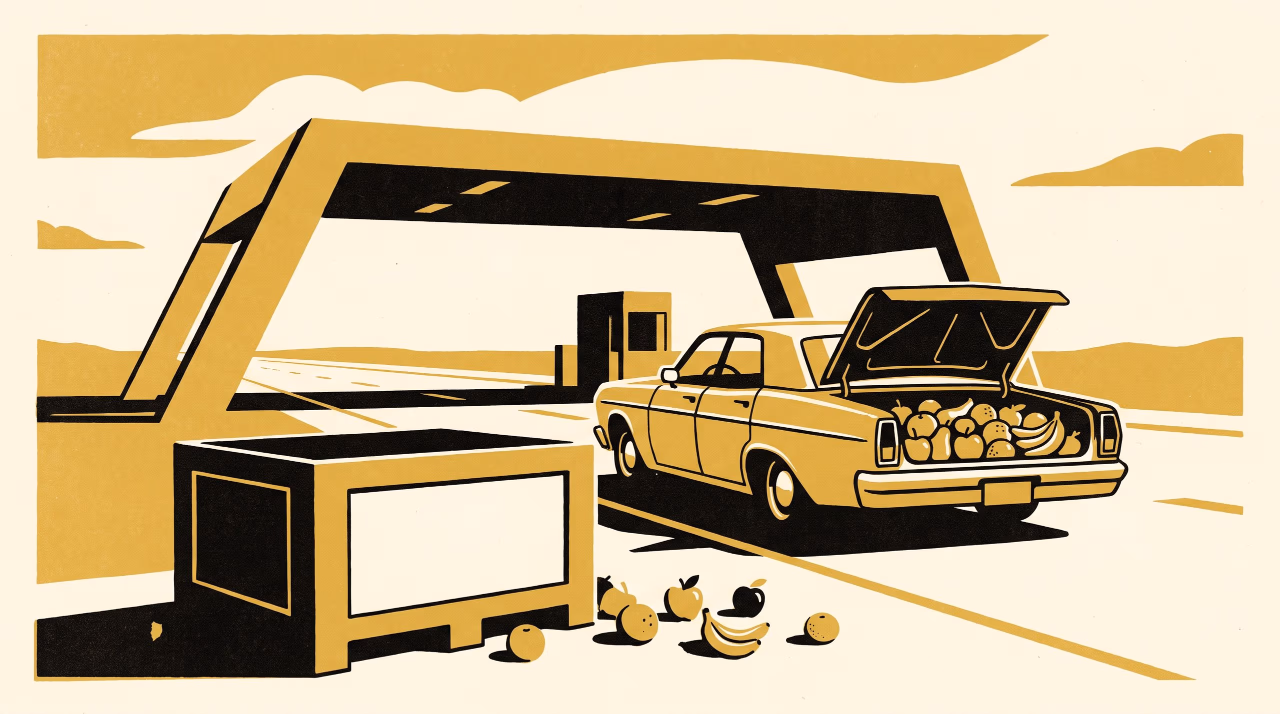 Illustration for The produce-declaration bin clears the boot before anyone looks: A prospectus from the School of Emergent Priorities, taught from one inspection station