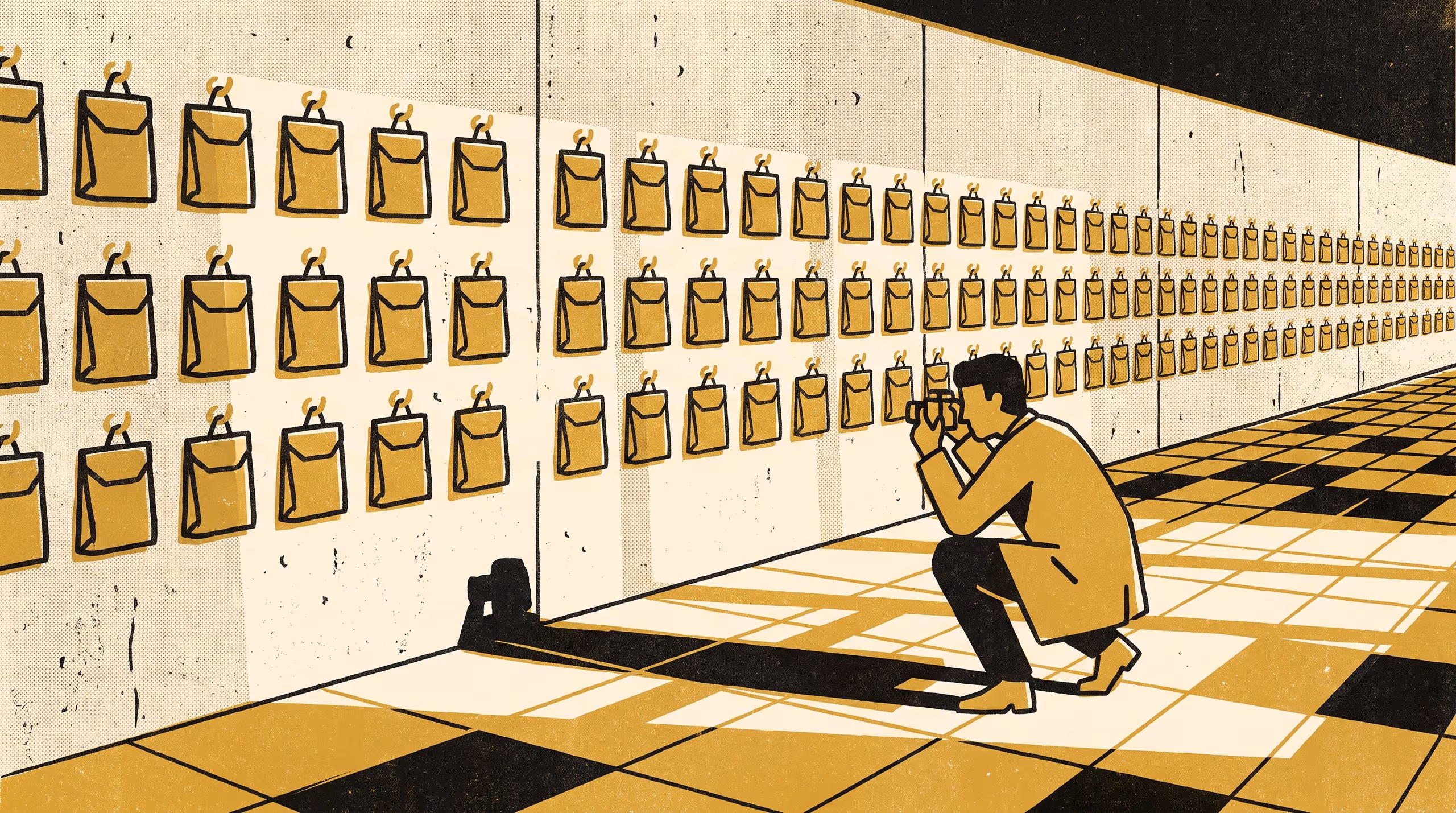 Illustration for Kept on File: A research-showcase brochure on what a school foyer's phone-pouch wall is actually being asked to prove