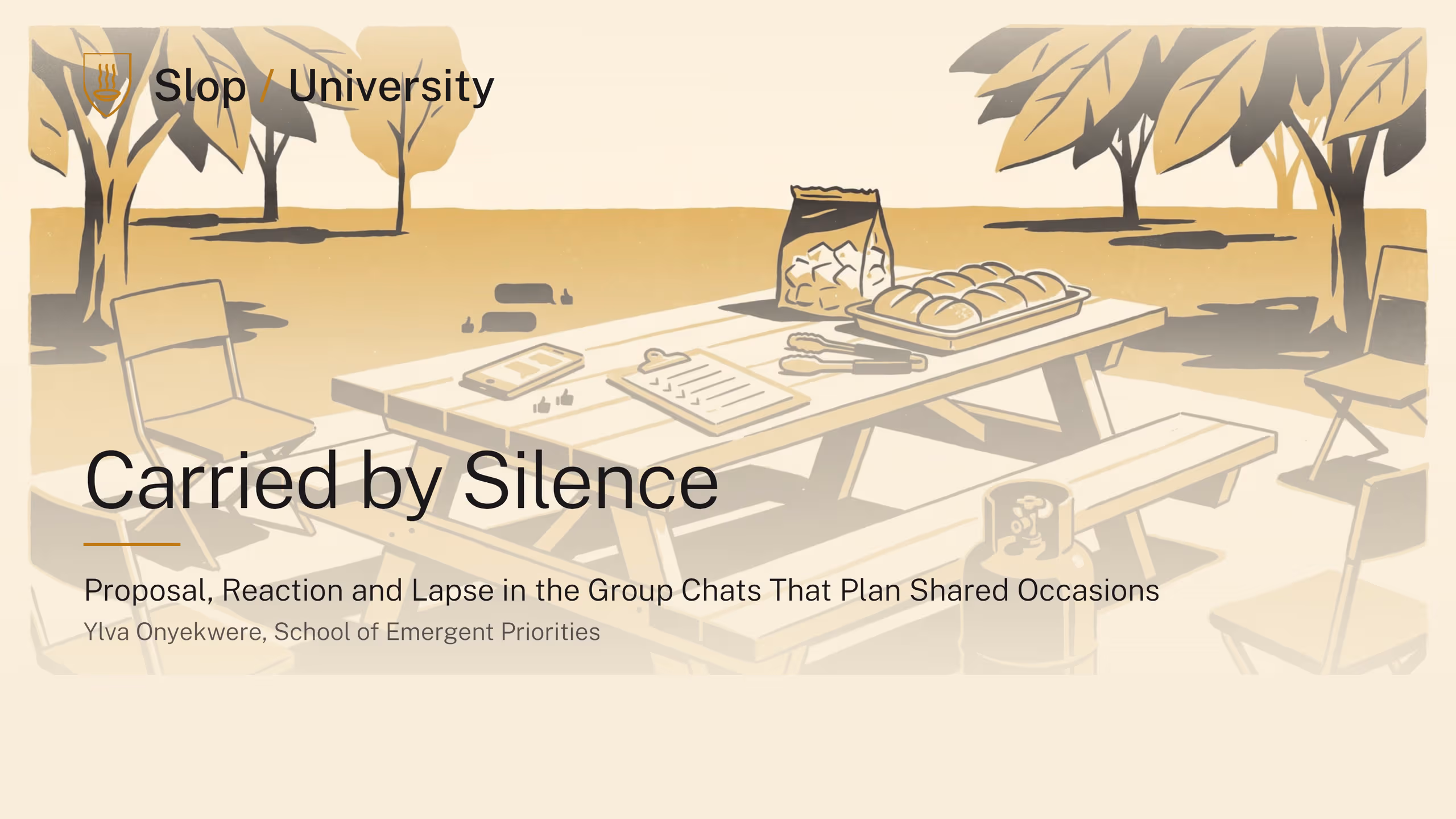 Illustration for Carried by Silence, Explained: Ylva Onyekwere on how a group chat settles its plans by not replying, and why what turns up on the day is what somebody put their name to