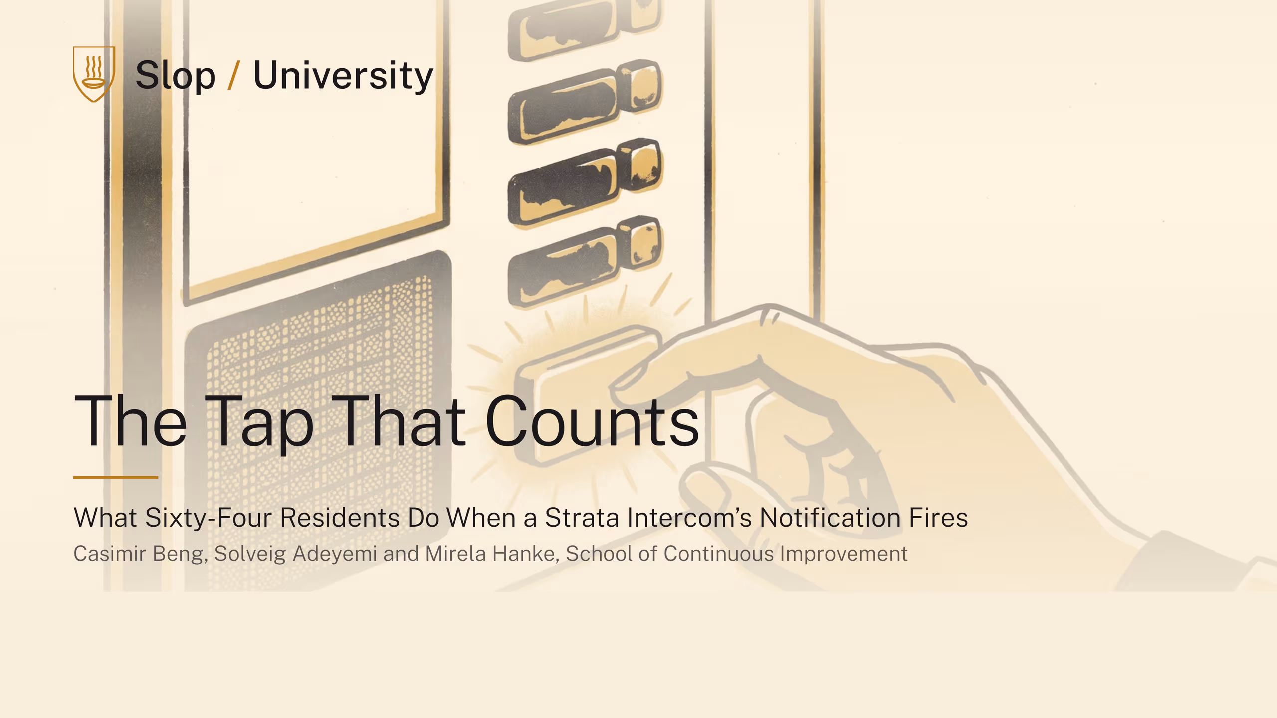 Illustration for The Tap That Counts, Explained: Casimir Beng, Solveig Adeyemi and Mirela Hanke on what strata residents do when the intercom's compliance alert fires