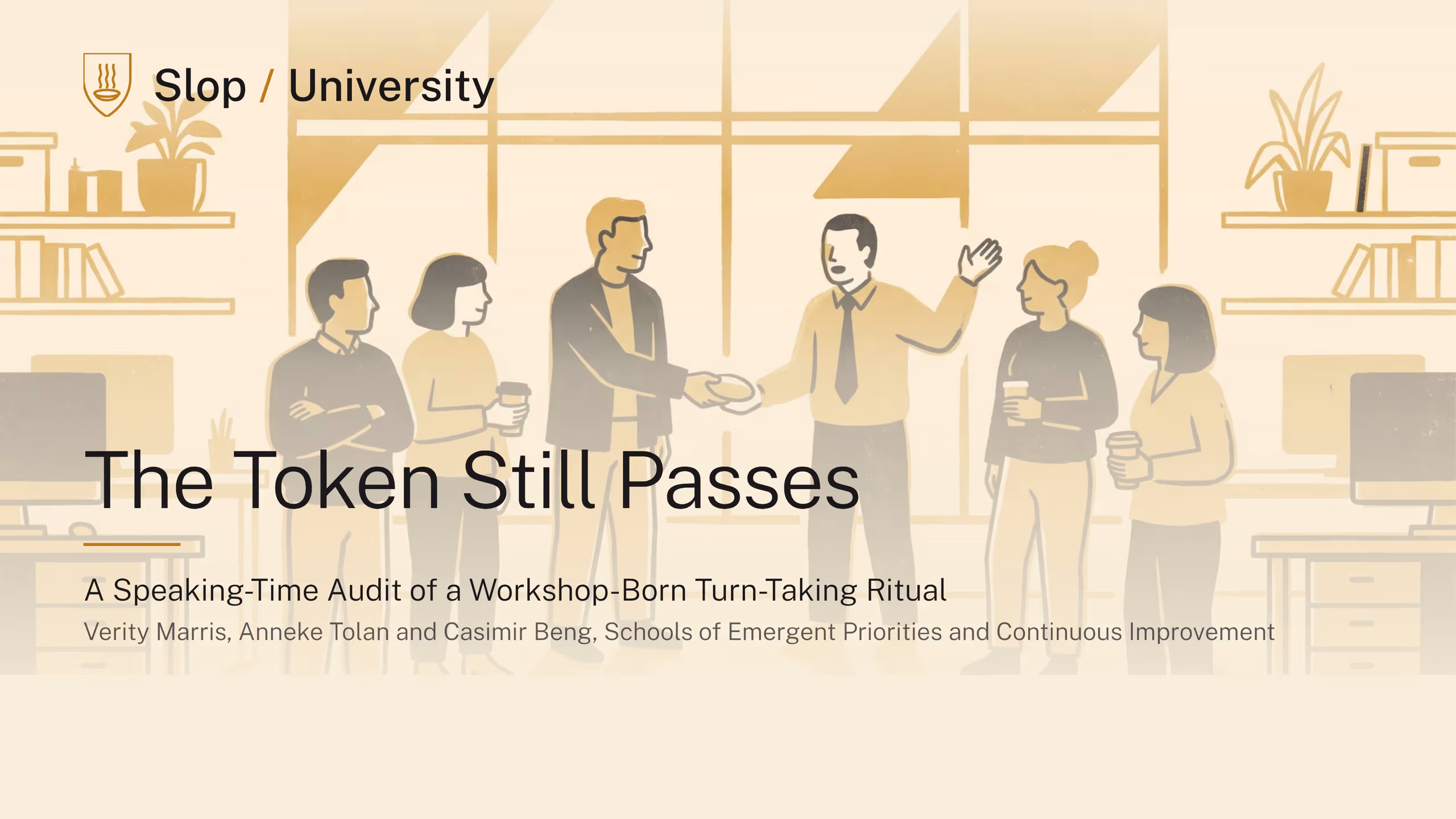 Illustration for The Token Still Passes, Explained: Verity Marris, Anneke Tolan and Casimir Beng on timing twelve teams' stand-ups to see whether a speaking token has evened out the floor