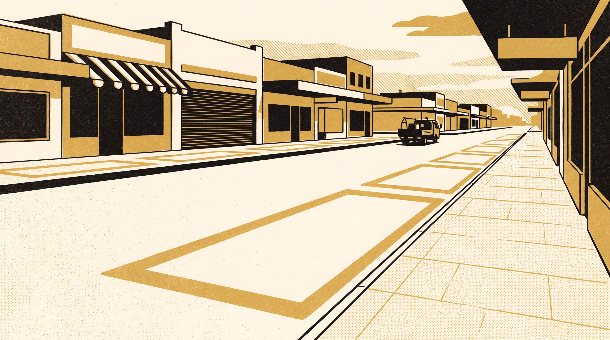 Illustration for The Outline Stays: Five years of a footpath-trading maturity model, and the nine shires that repaint every sandwich-board outline each year