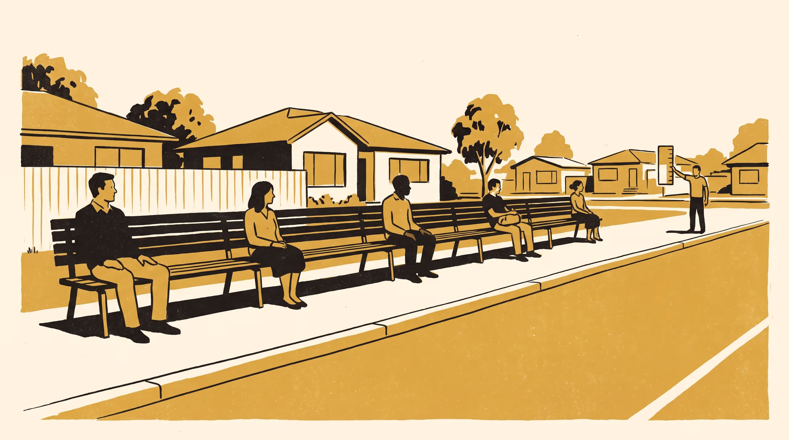 Illustration for Strangers Leave Three Hand-Widths Between Them on a Bus-Stop Bench: The School of Continuous Improvement Impact Report 2021–2026, and the meeting-room seating standard drawn from the survey