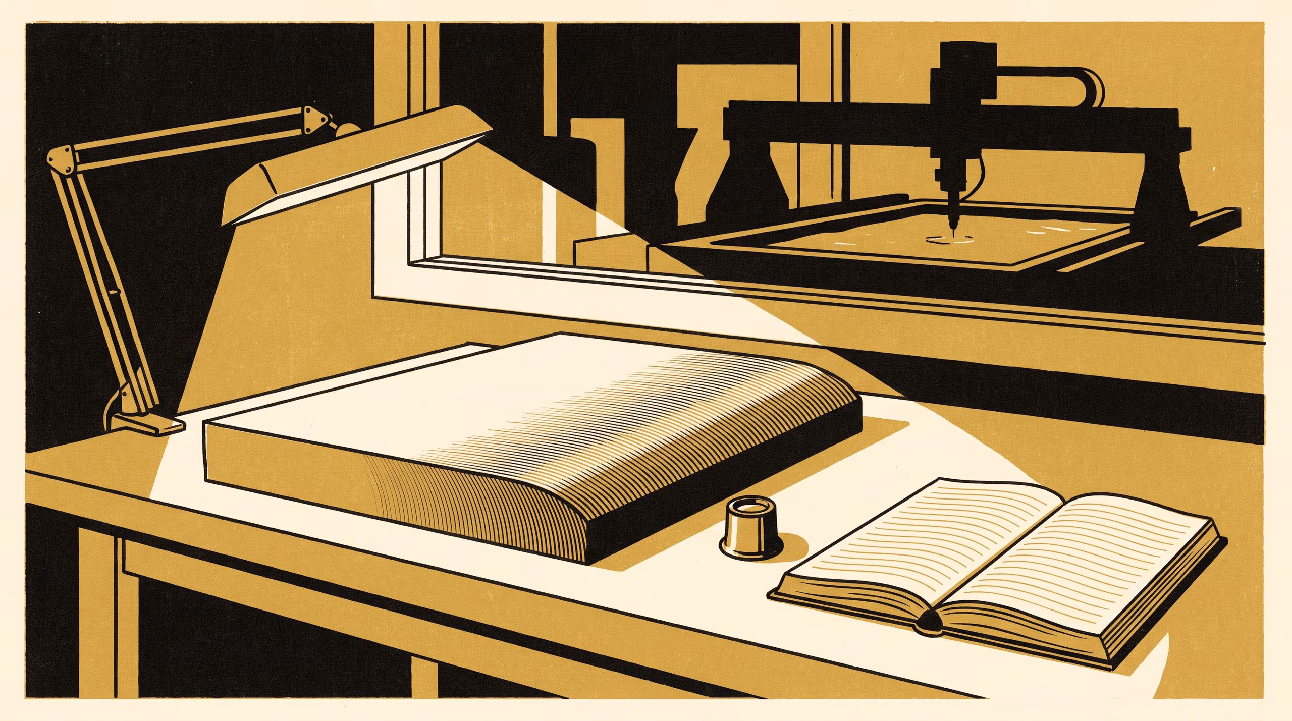 Illustration for A Cut Nobody Watched: Tense and Agency in the Edge Notes of an Abrasive Waterjet Shop
