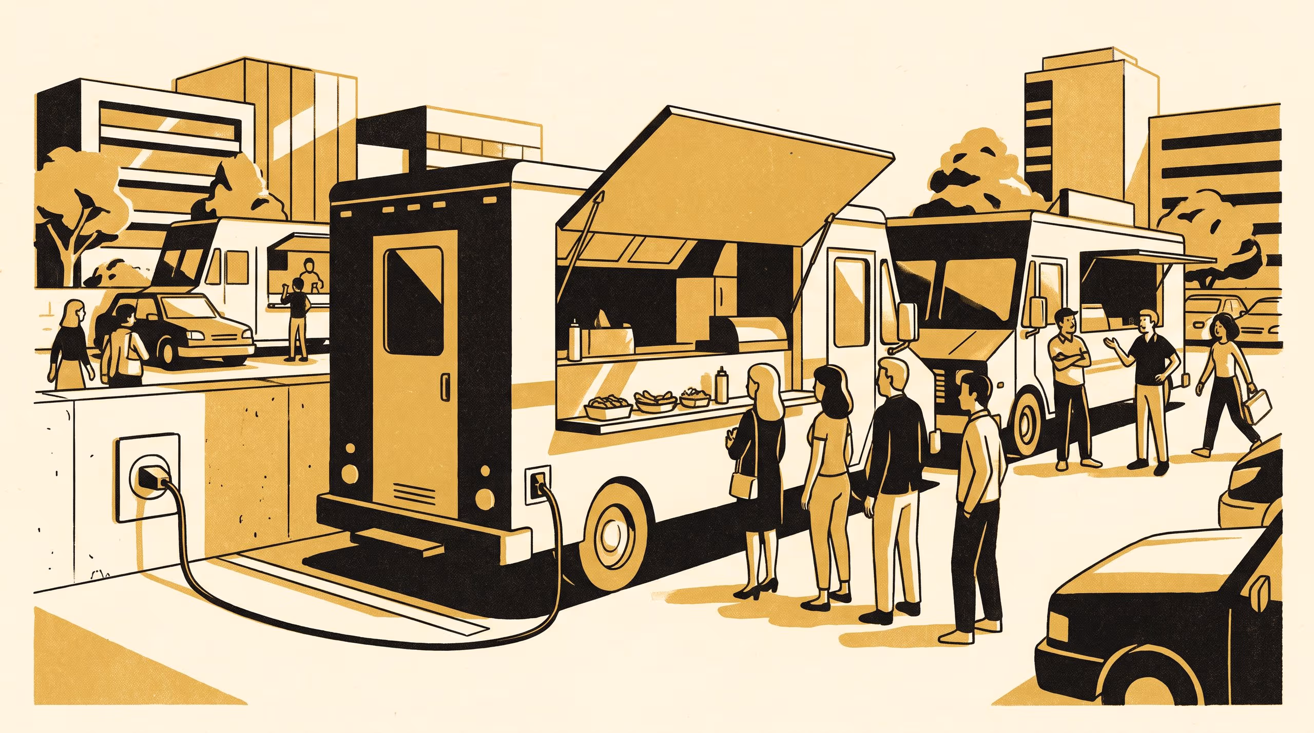 Illustration for Whoever Backed In First: An Open-Coded Taxonomy of the Priority Rules Food-Truck Operators Invoke for a Single Shared Powered Bay