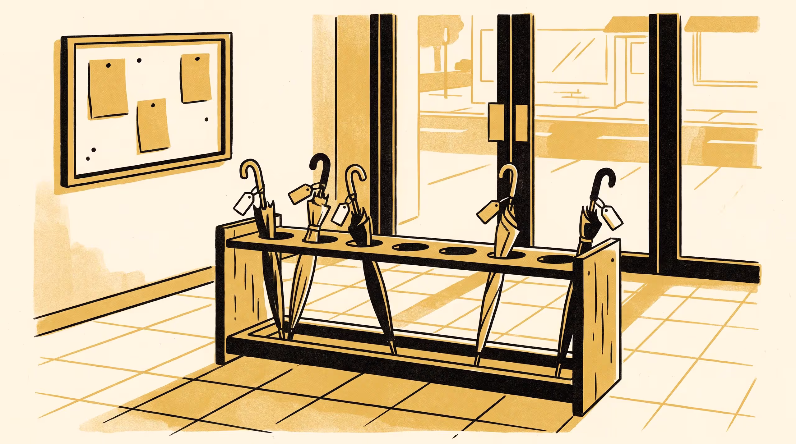 Illustration for Politely, Then Publicly: A Field Deployment of an Automated Return-Reminder for a Foyer Umbrella Stand, and How Its Scope Crept From Nudge to Notice