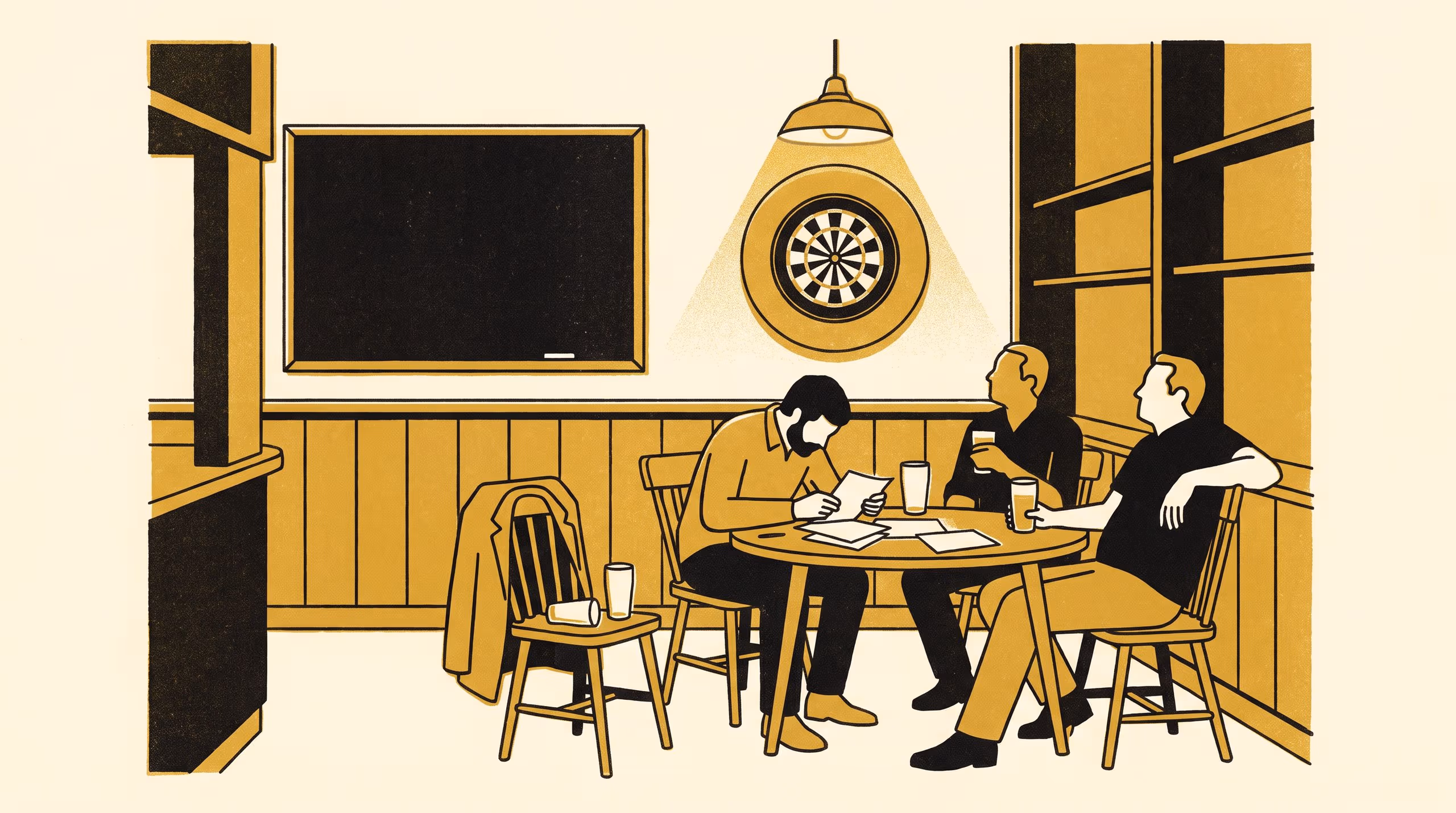 Illustration for Multi-Objective Fixture Construction for a Suburban Darts League: Twenty Seasons of Travel Data, a Committee-Ratified Weight Schedule, and the Frontier It Selects From