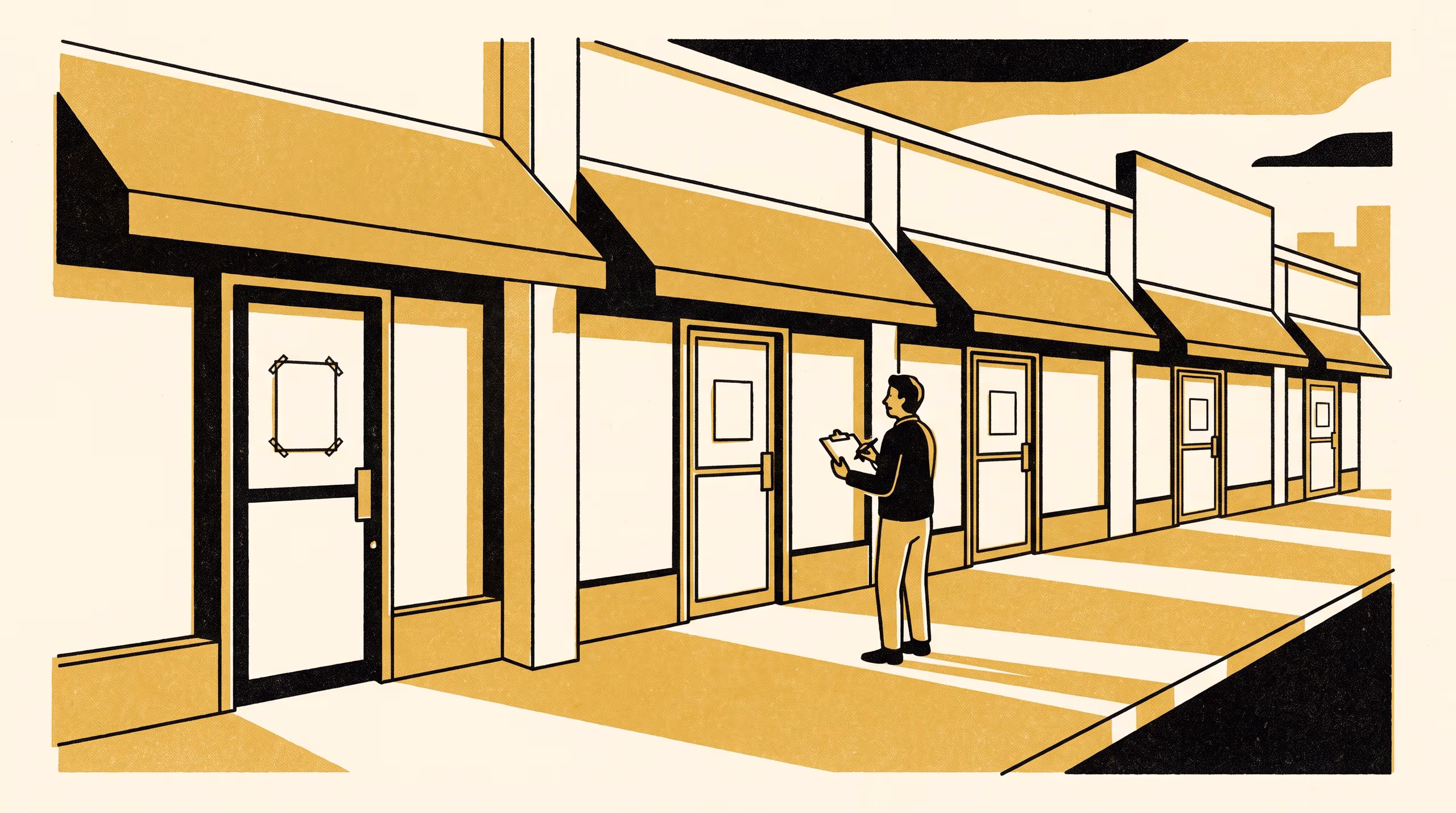 Illustration for Closed Today, No Further Explanation: A Five-Kind Taxonomy of Strip-Mall Trader Signage and Its Adoption as a Shopping-Centre Lease-Renewal Risk Score