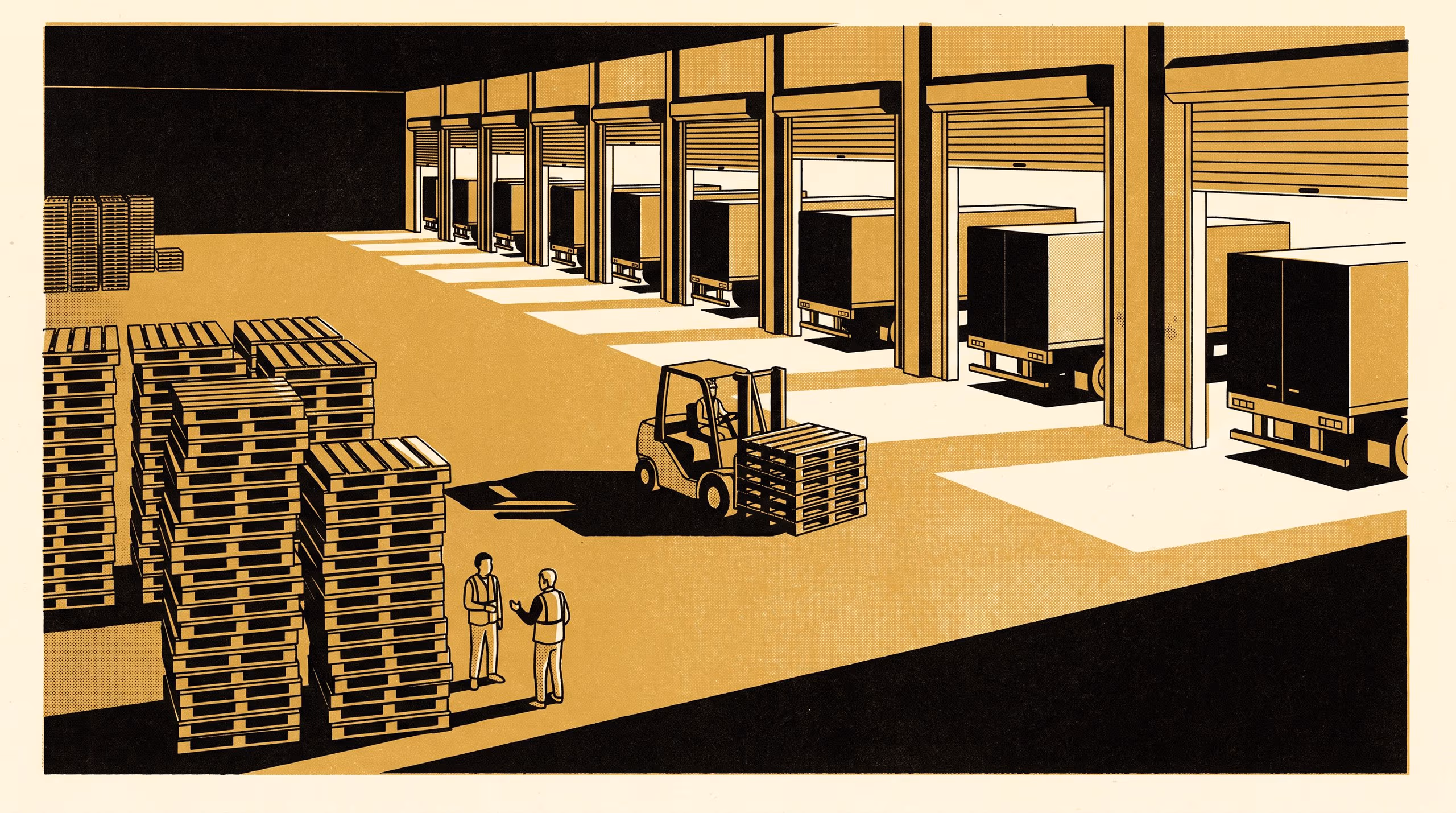 Illustration for Never Square: Pallet Debt and Obligation on a Cross-Dock Night Shift