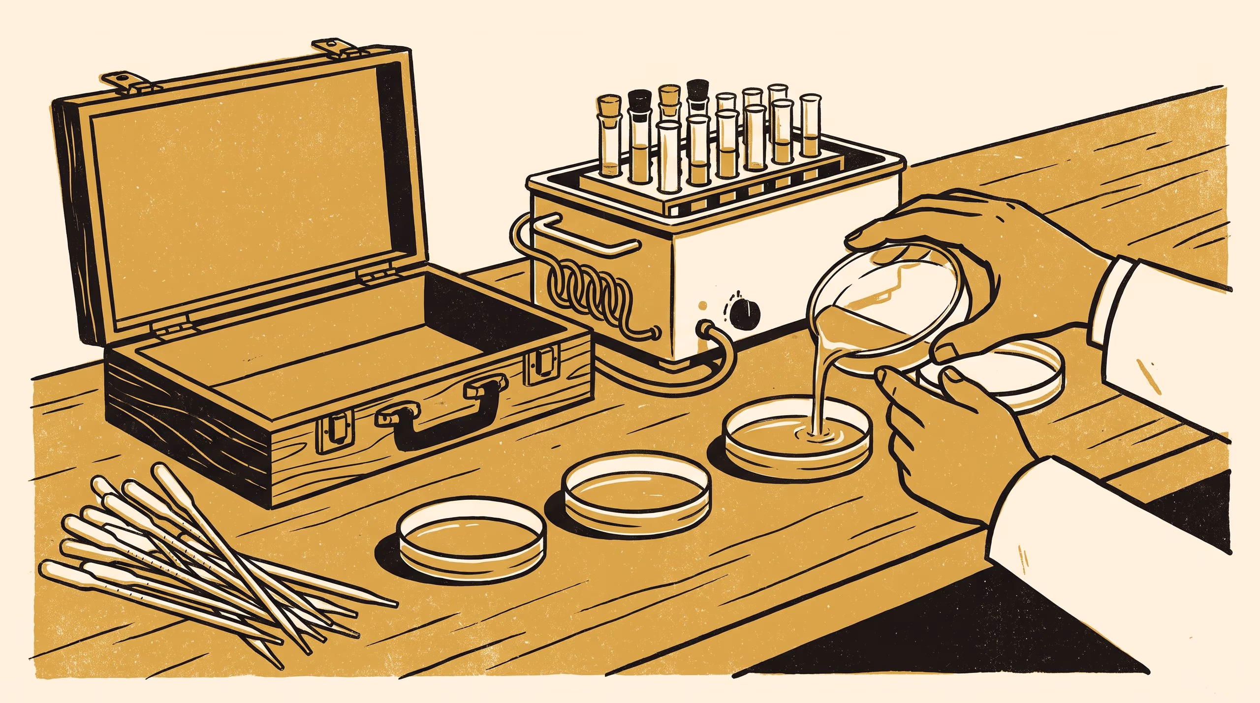 Illustration for Thirty-One Steps, Seventy-Four Gestures: An Experimental Reconstruction of a Retired Haemolytic Plaque Assay and the Waste It Leaves