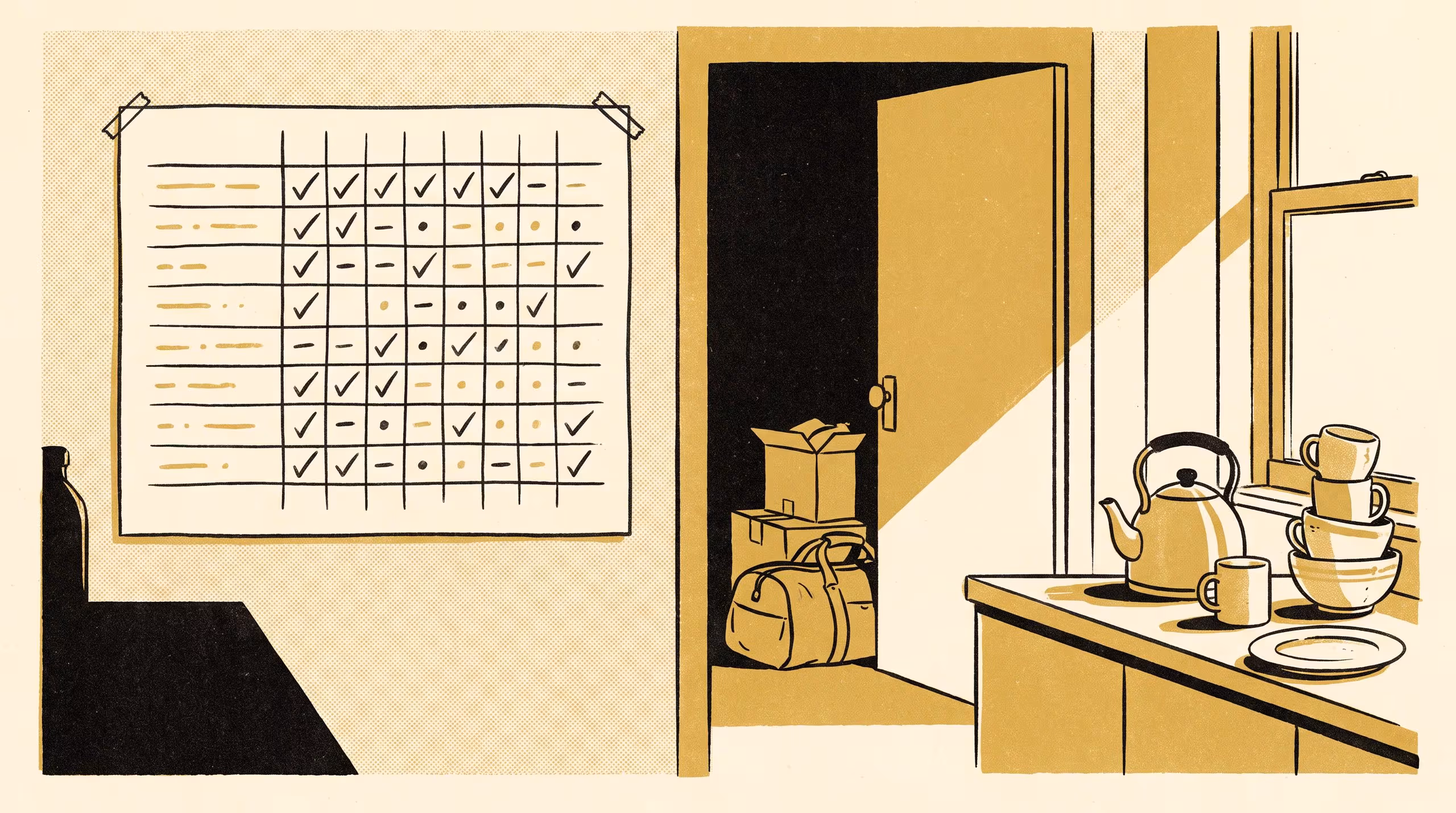 Illustration for Still Assigned to Whoever Left: An Audit and Interview Study of a Share-House Chore-Roster Whiteboard Across Three Tenancy Turnovers