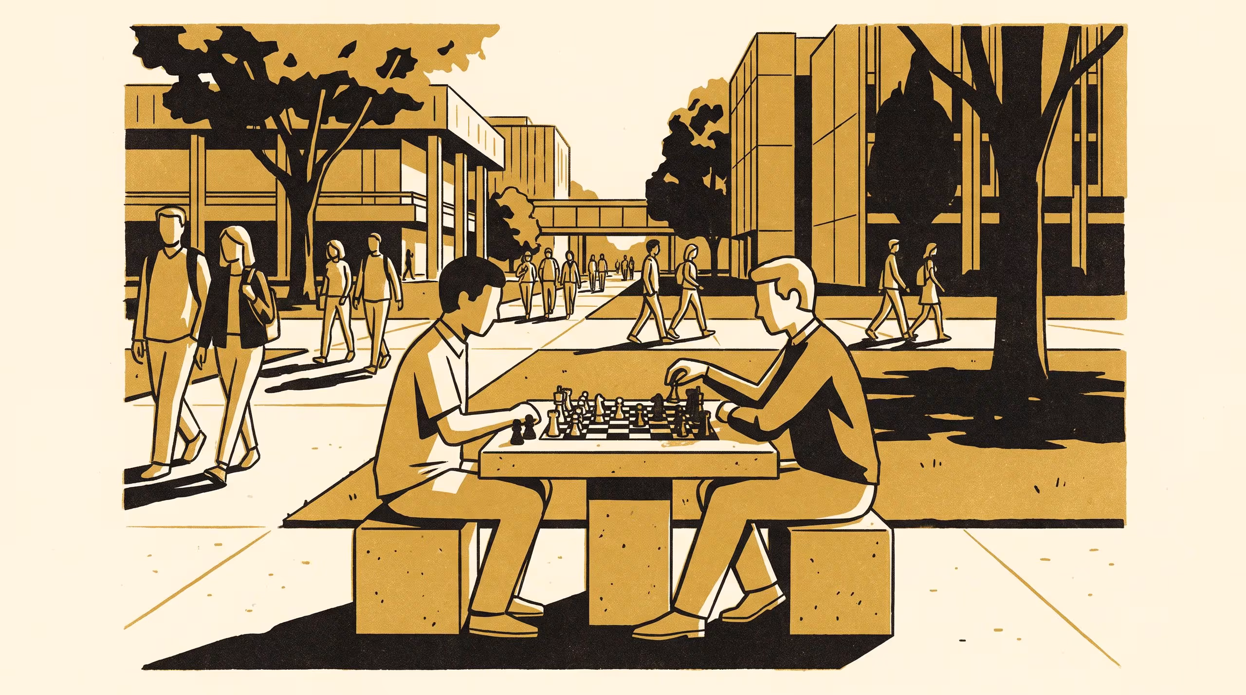 Illustration for Closer, Not Busier: A Before/After Count of Play at the Courtyard Chess Tables Facilities Moved Nearer the Main Walkway