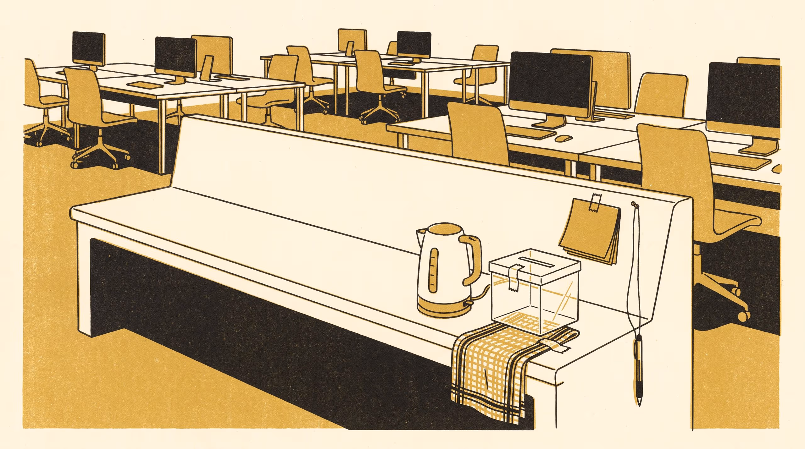 Illustration for The Box by the Kettle: A Single-Site Case Study of an Open-Plan Floor's Kitchen Suggestion Box as Friday-Close Throughput