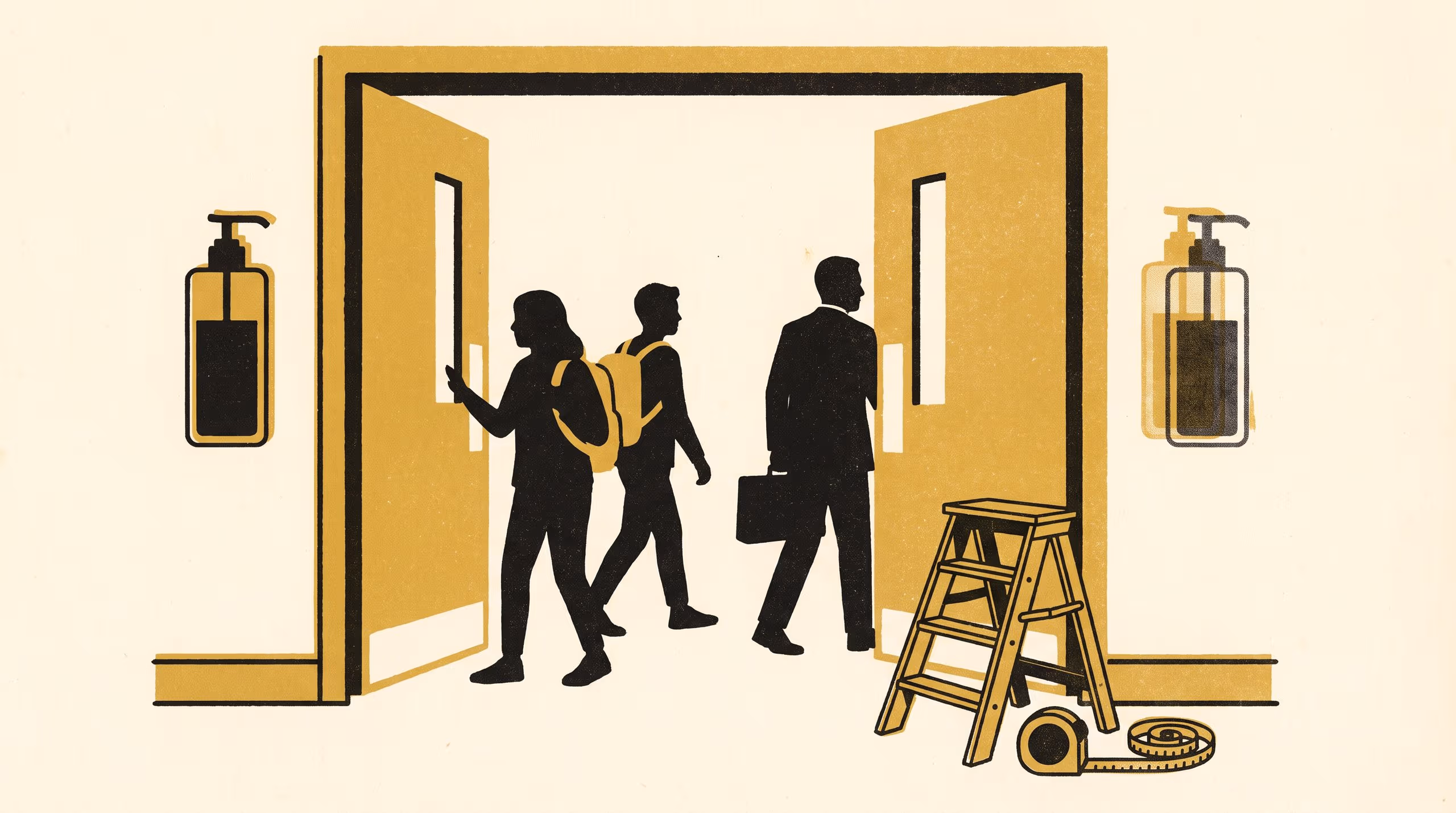 Illustration for Moved, Unnoticed: A Pre-Registered Alternating-Week Trial of Sanitiser-Pump Mounting Side at Lecture-Theatre Doorways