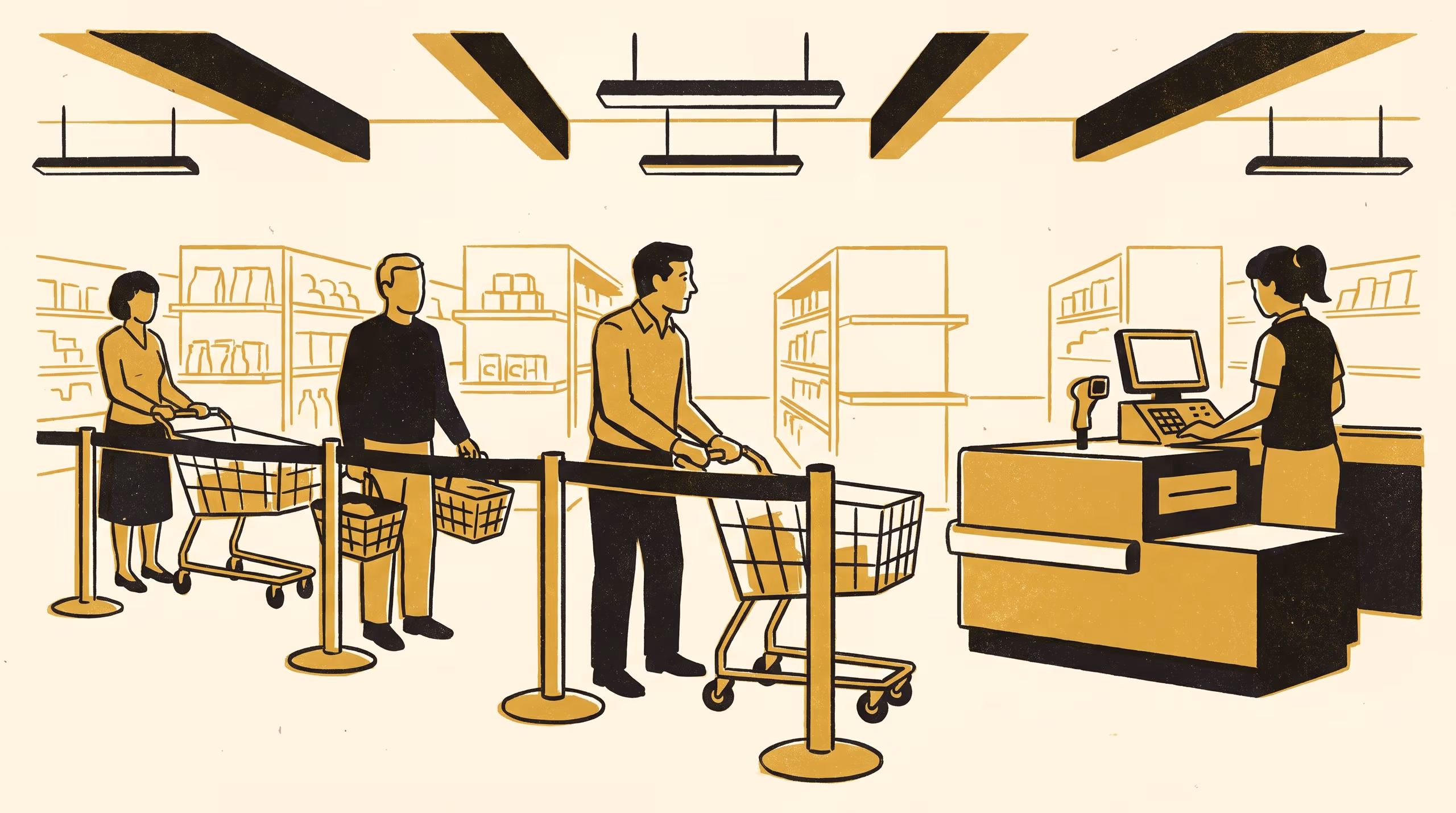Illustration for Four Deep and Ducking Out: An Interview Study of Queue-Jumping Tolerance at the Supermarket Single-Queue Divider