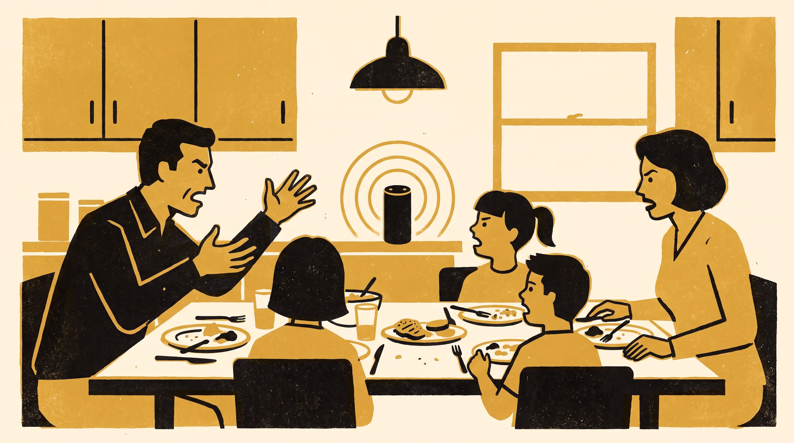 Illustration for Towards a Domestic Jurisprudence of the Kitchen Smart Speaker: A Two-Term Diary and Interview Panel of Dinner-Table Disputes Settled by Citing What the Device Once Said