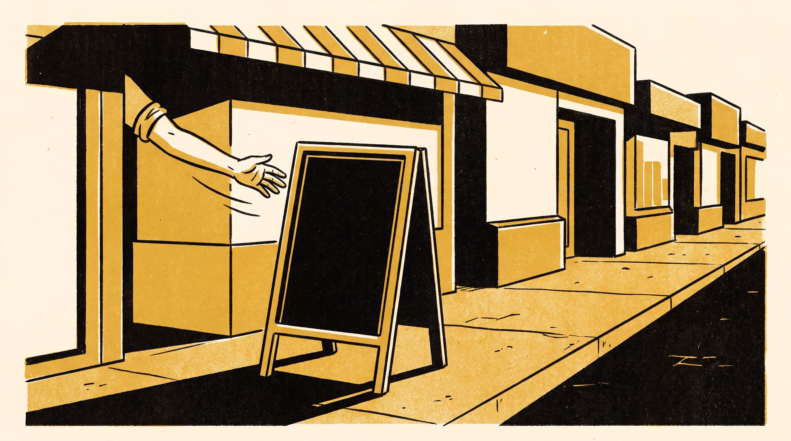 Illustration for Chalked Once, Read All Week: A Four-Cell Set-Out-Promptness and Message-Currency Quadrant by Which Indicator Commons Gates Strip-Mall Business-Improvement Grant Renewal to the Top Cell