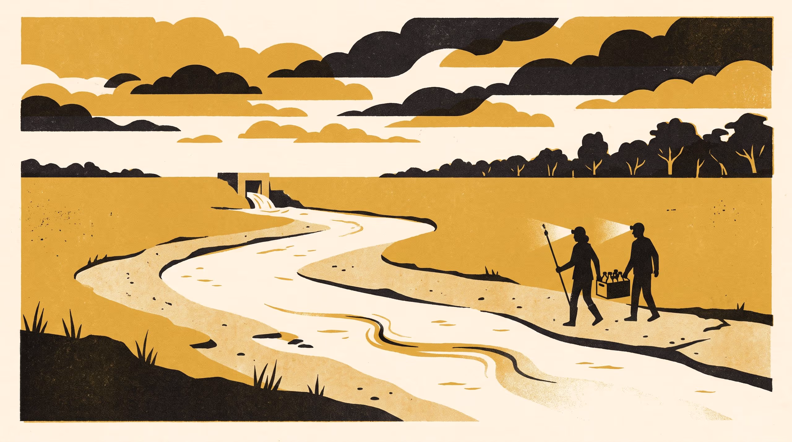 Illustration for Released at Dusk: Day and night Lagrangian sampling of pharmaceutical residues along an effluent-dominated creek