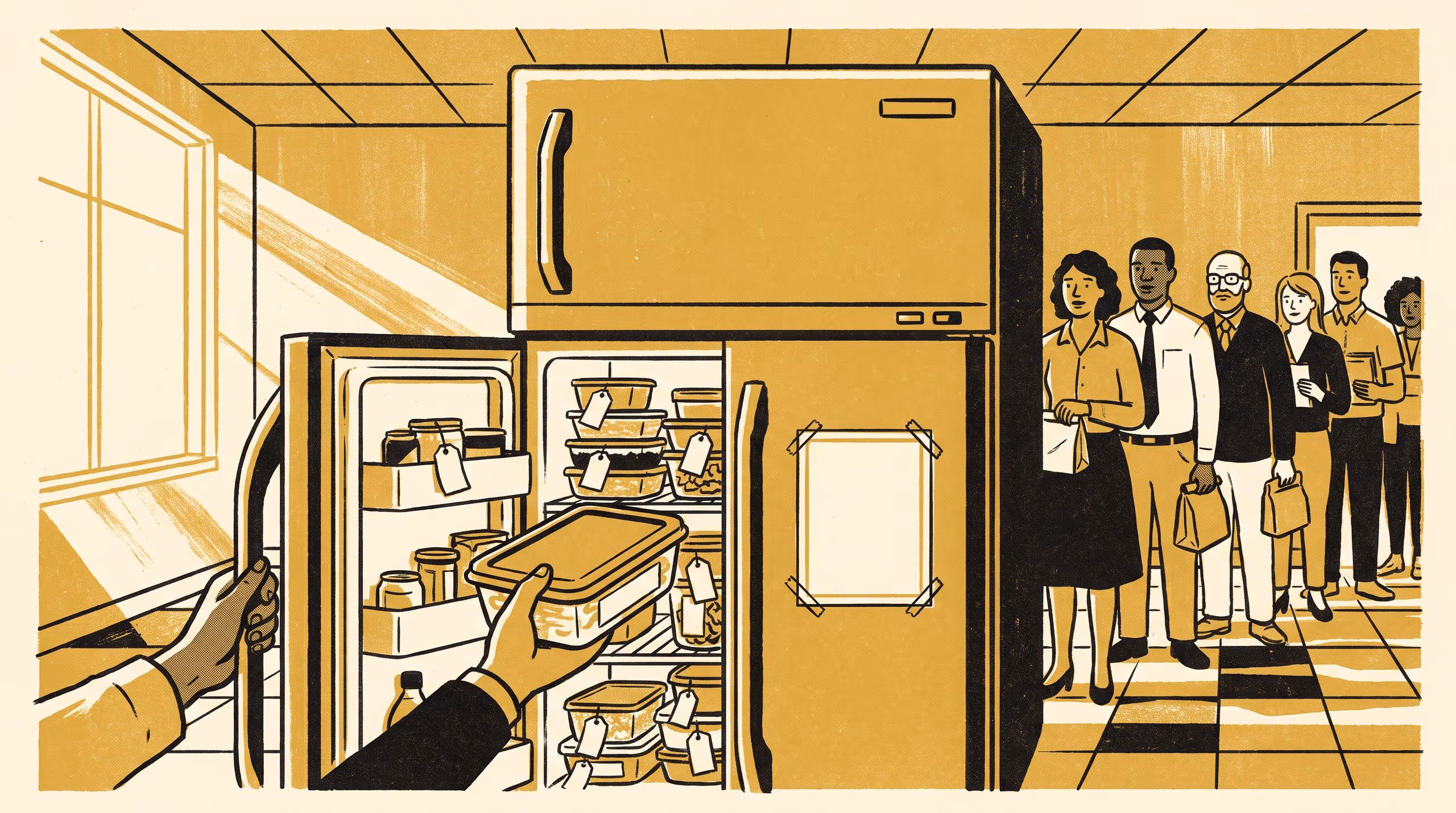 Illustration for Does a Laminated Etiquette Sign Change How Often Labelled Lunches Go Missing?: A Matched-Kitchen Quasi-Experiment with a Time-Stamped Disappearance Registry