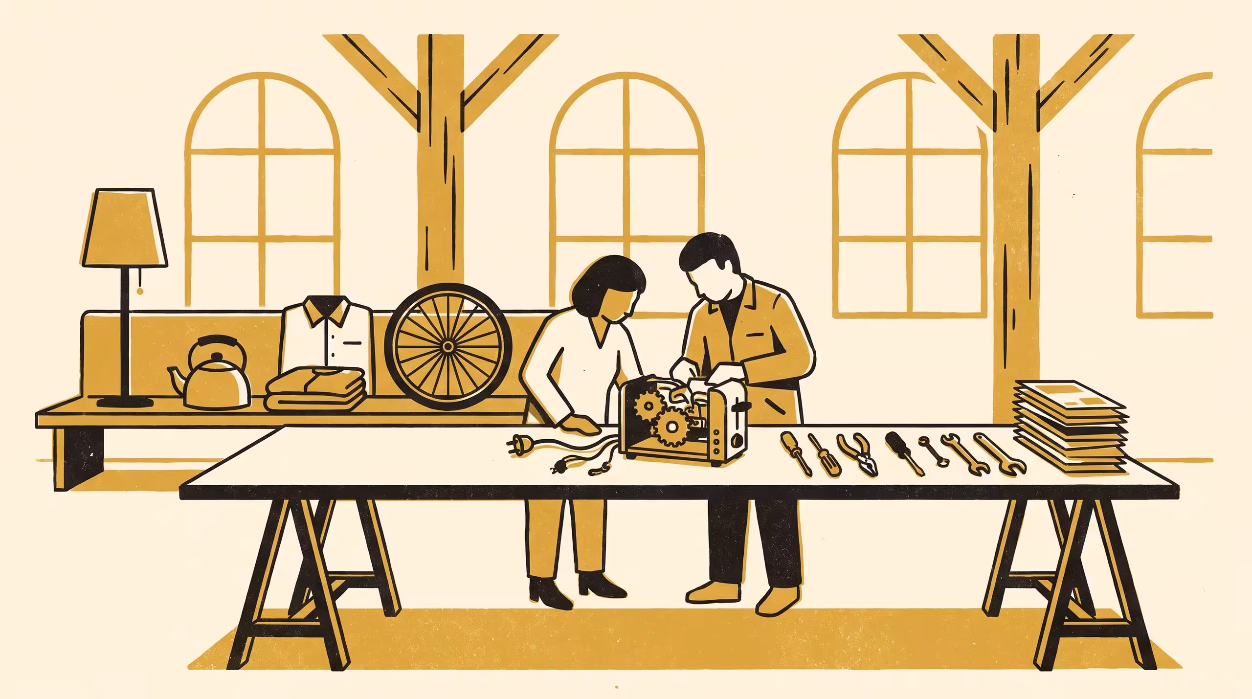 Illustration for The Tick Has Two Boxes: A Grounded Typology of Nine Repair Outcomes at 14 Community Repair Cafés, and the Diversion Tally Assembled From the Intake Slip