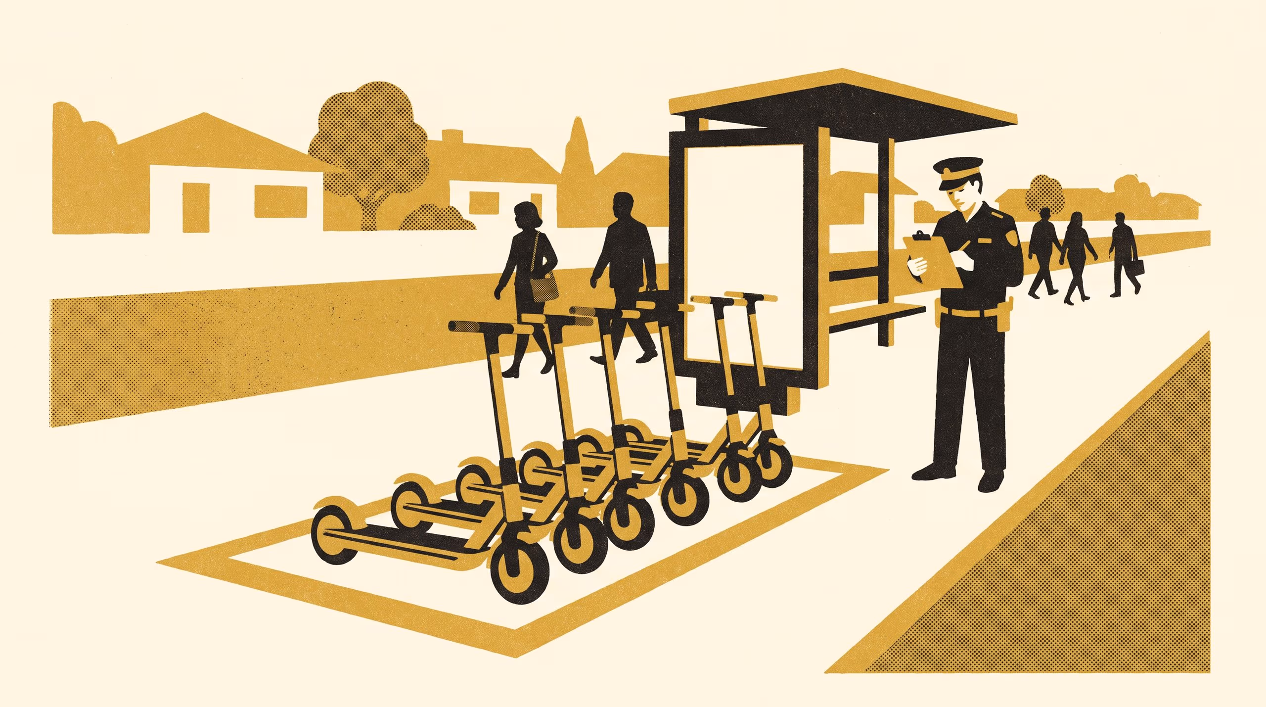 Illustration for Is the Footpath Ready for a Larger Fleet?: A five-level maturity model for e-scooter footpath return points near a bus interchange, with fleet-cap growth gated on reaching Level Three