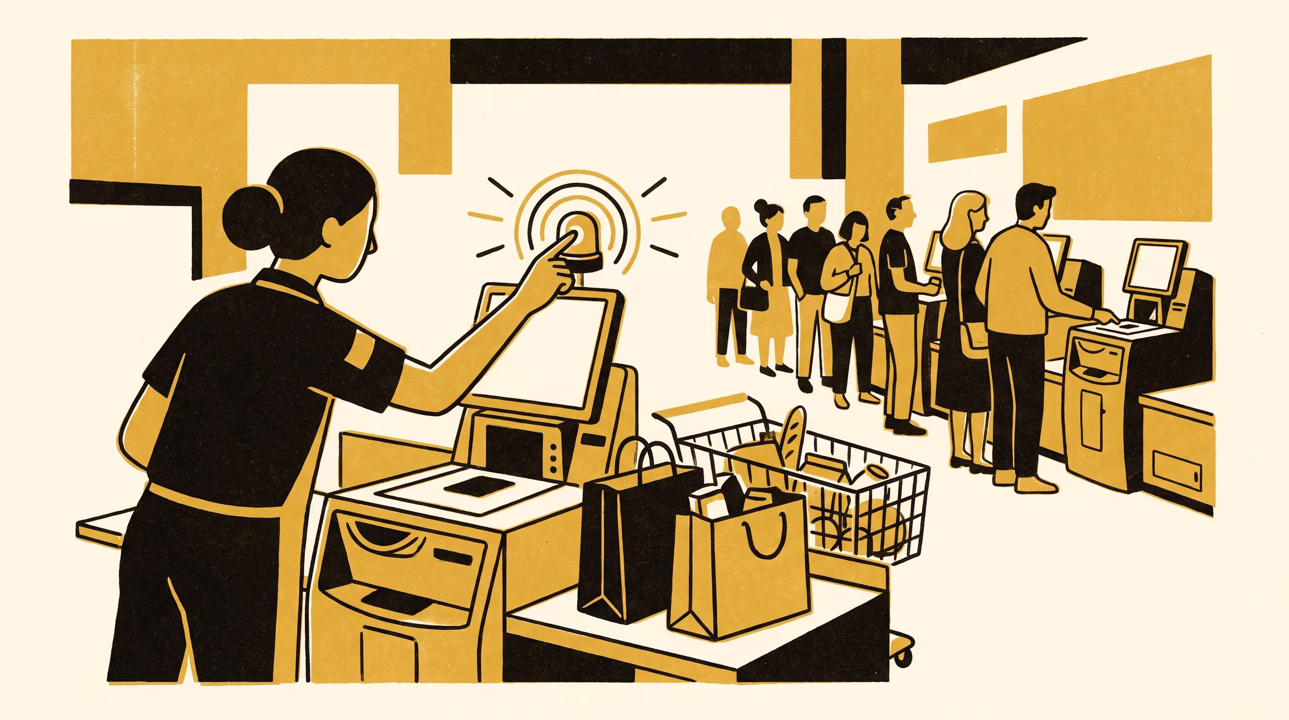 Illustration for Flagged for Helping: An Interview Study of Self-Checkout Floor Attendants and the Assist Index That Scores Every Override Against Them