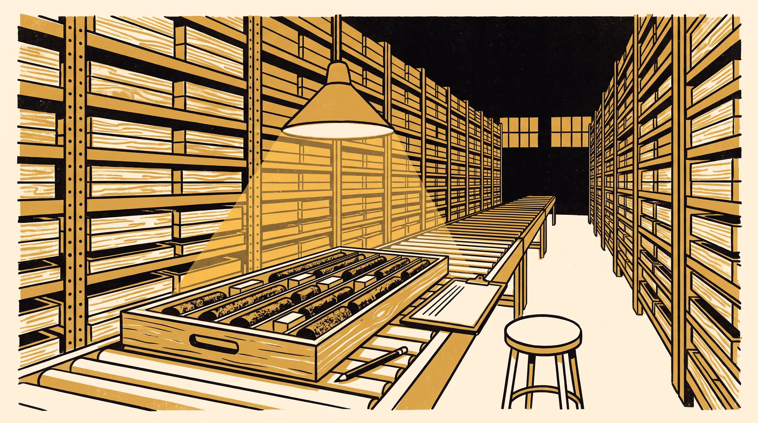 Illustration for What the Tray Remembers: Human-to-Structural Capital Conversion in a Drill-Core Repository