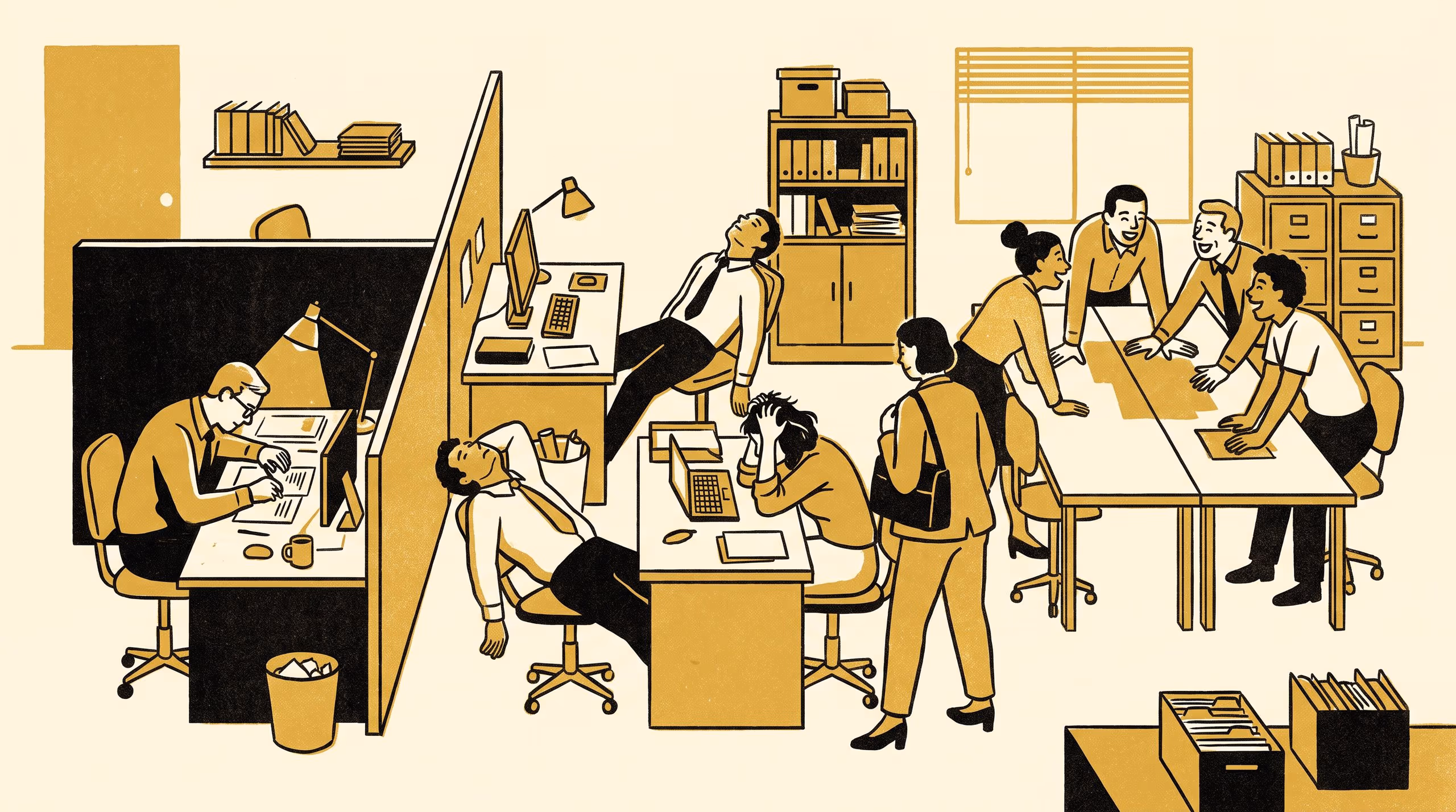 Illustration for Towards Bimodal-Aware Desk Zoning: A Distributional Survey of Open-Plan Office Focus