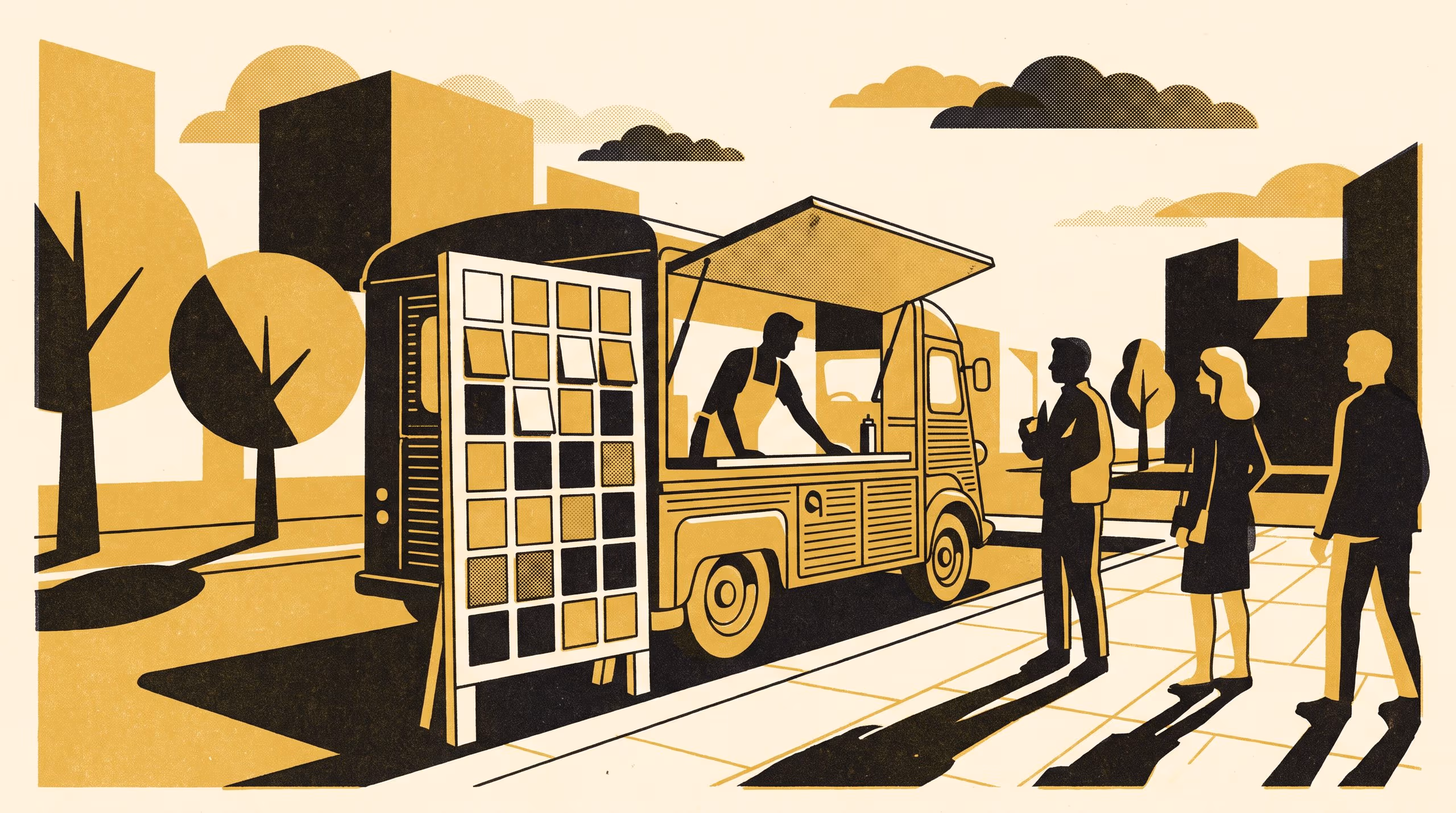Illustration for A Food-Truck Menu Board Lists Five Kinds of Item, and Fewer Than Half Are Available All Day