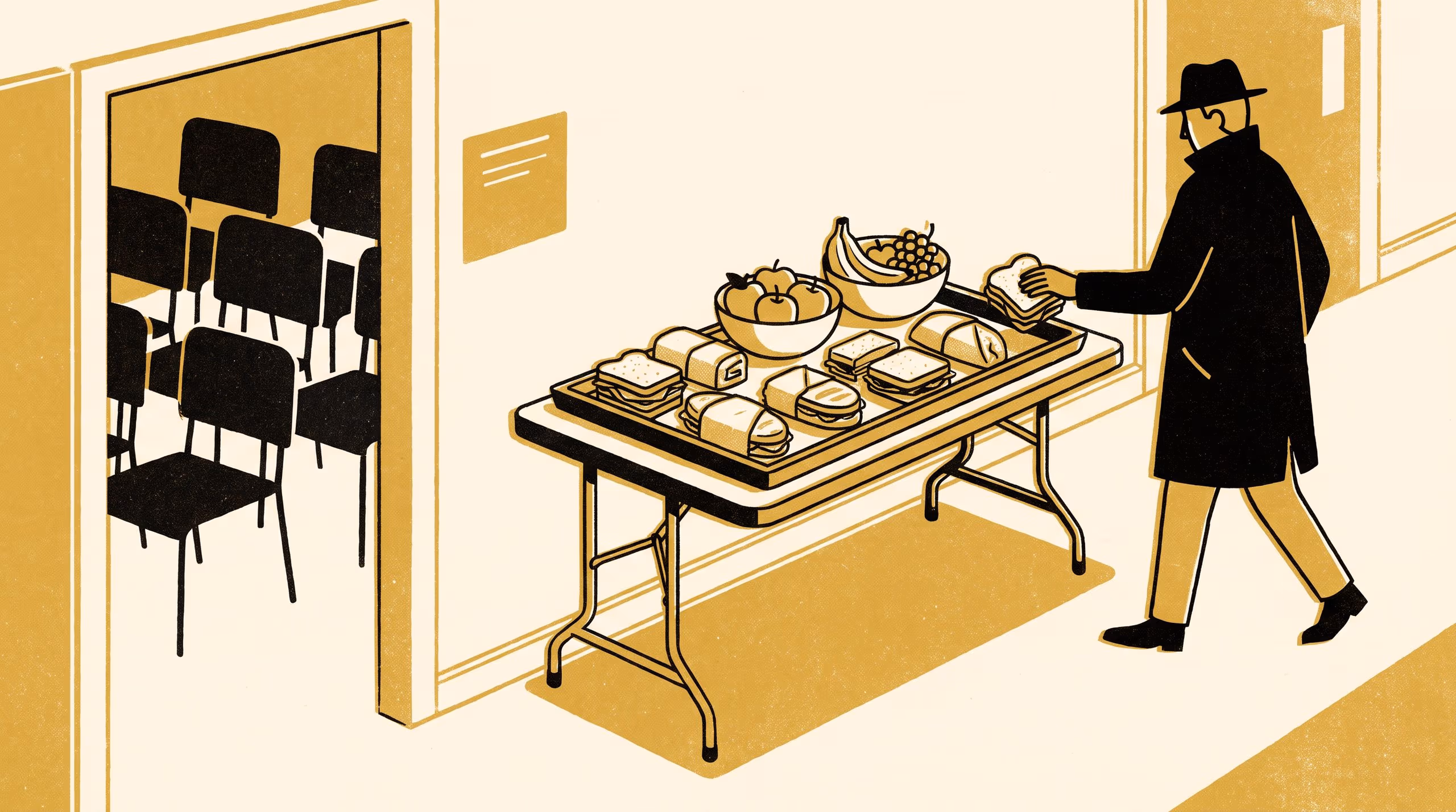 Illustration for Does Anyone Eat the Last Sandwich?: A Term-Long Intercept Survey of Leftover Seminar Catering, Reported as Distributions of Taker Kind and Tray Dwell