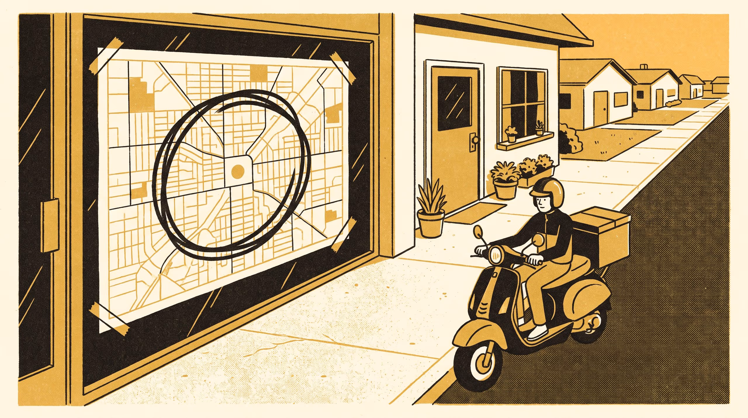 Illustration for Freehand, Therefore Final: A Regression-Discontinuity Estimate at a Pizzeria's Felt-Pen Delivery Line