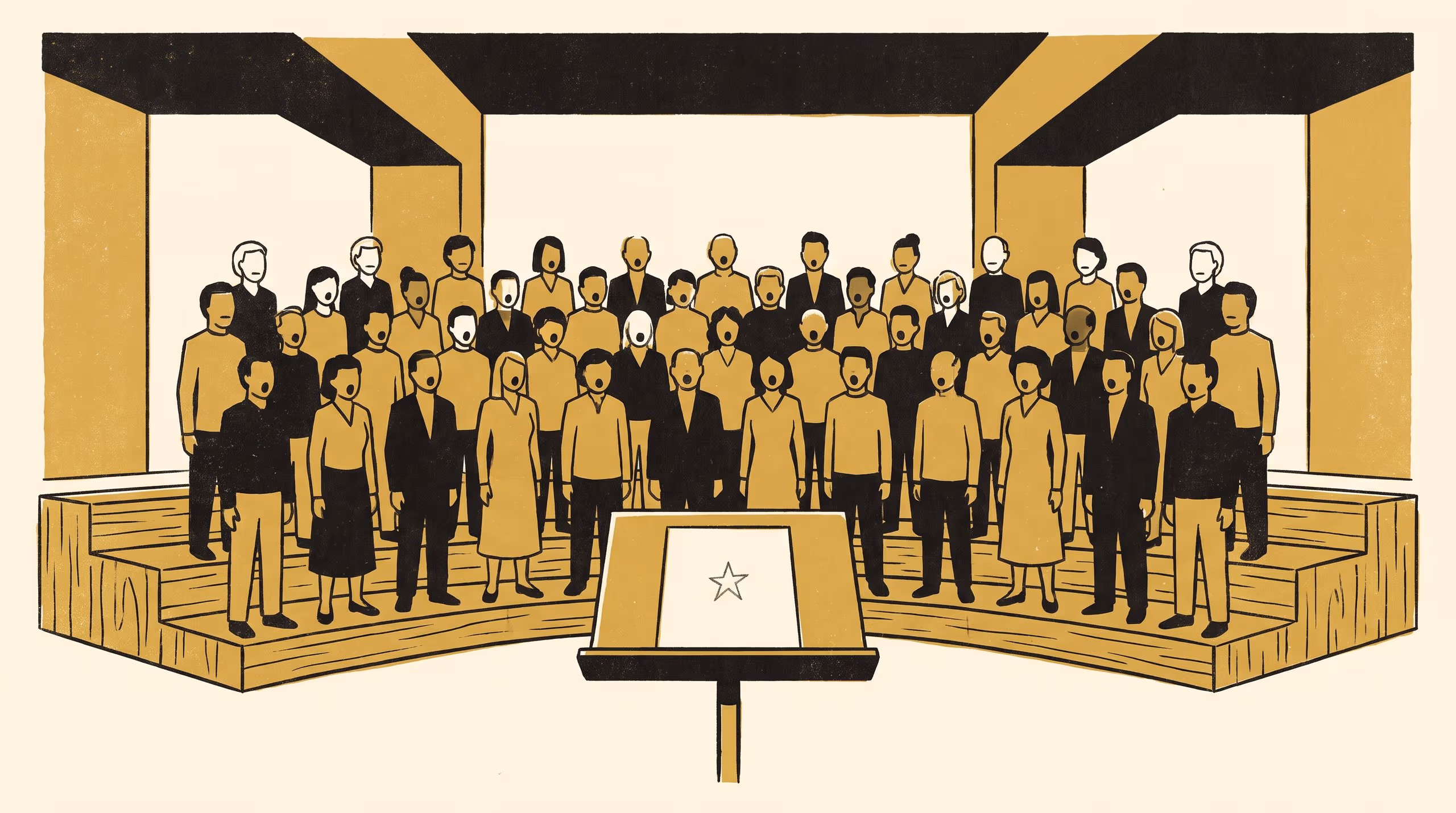 Illustration for Everyone Was Standing There at the Key Change: A Two-by-Two Classification of Row and Voice across 2,240 Singer-Passages in Fourteen Community Choirs, with an Audible-Quorum Rule for Committee Meetings